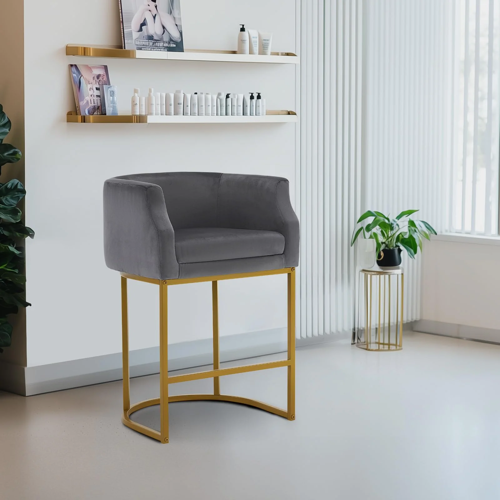 OmySalon Velvet Vanity Manicure Chair Chair with High Gold Metal Support & Comfotable Armrest - Image 21