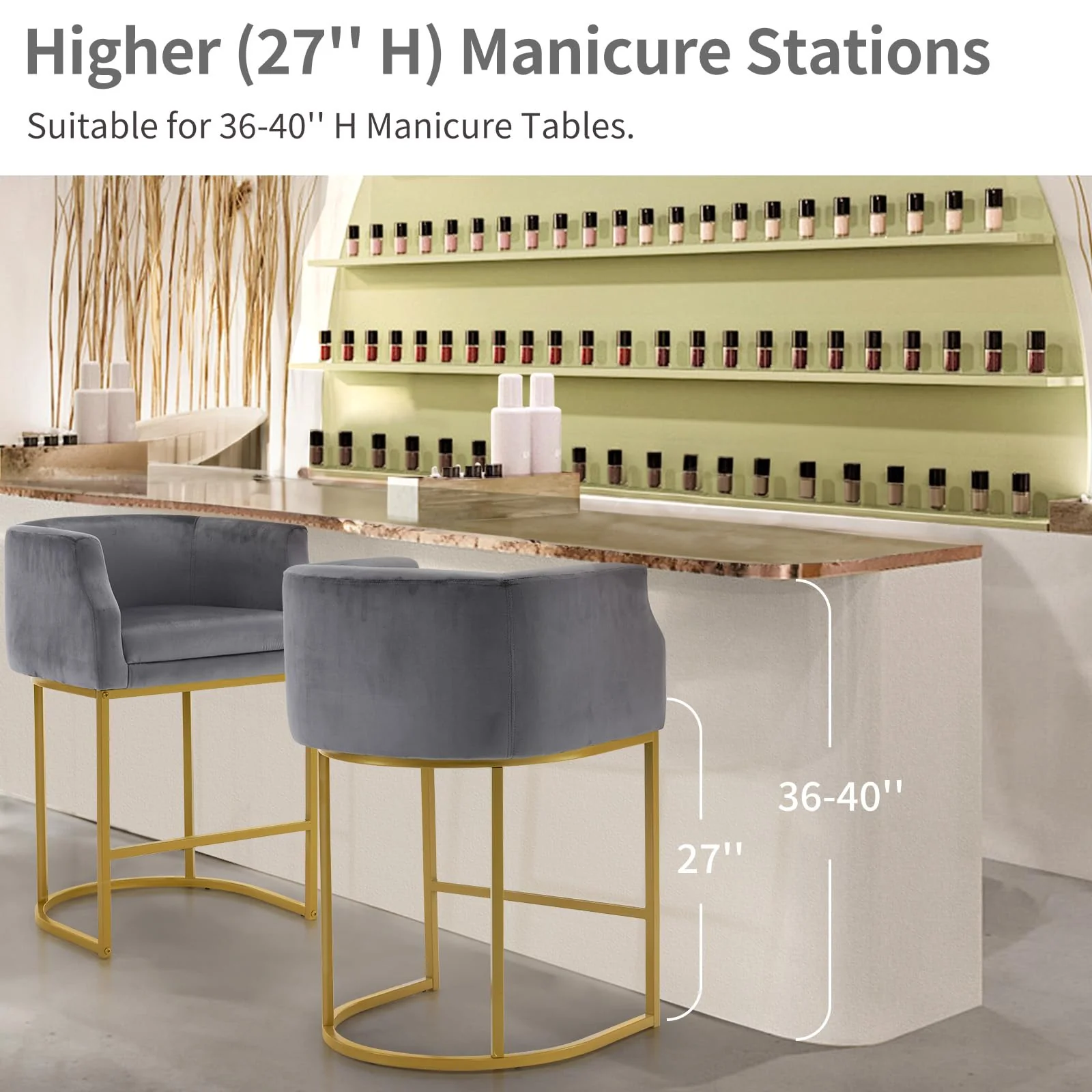 OmySalon Velvet Vanity Manicure Chair Chair with High Gold Metal Support & Comfotable Armrest - Image 23