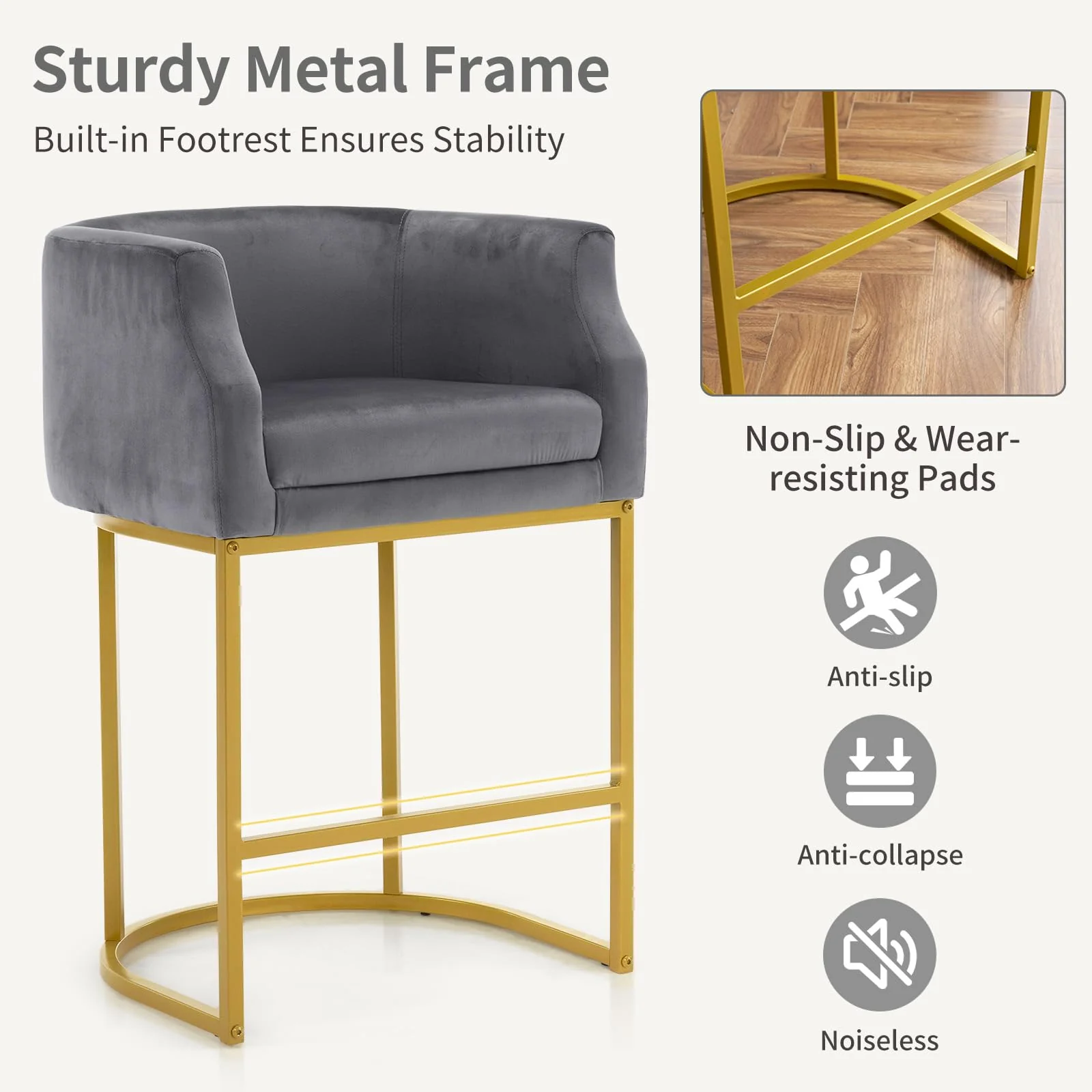 OmySalon Velvet Vanity Manicure Chair Chair with High Gold Metal Support & Comfotable Armrest - Image 26