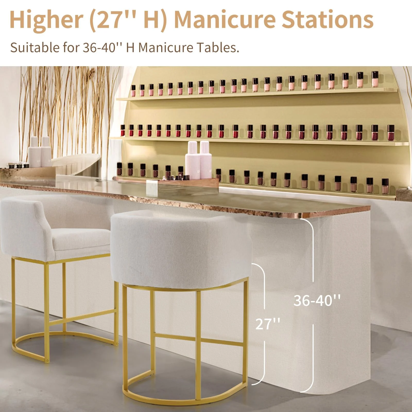 OmySalon Velvet Vanity Manicure Chair Chair with High Gold Metal Support & Comfotable Armrest - Image 4