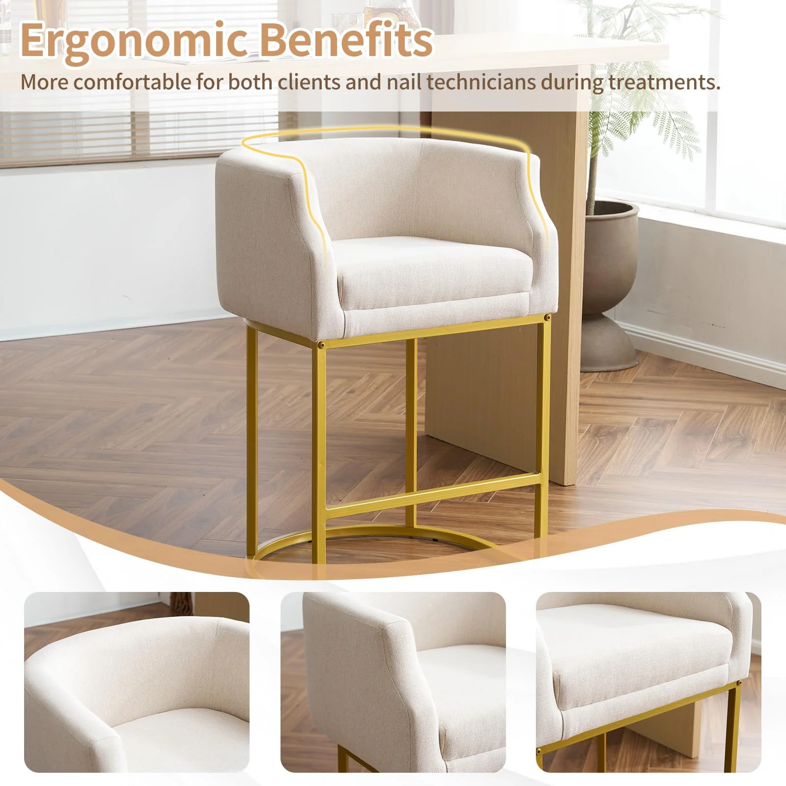 OmySalon Velvet Vanity Manicure Chair Chair with High Gold Metal Support & Comfotable Armrest - Image 7