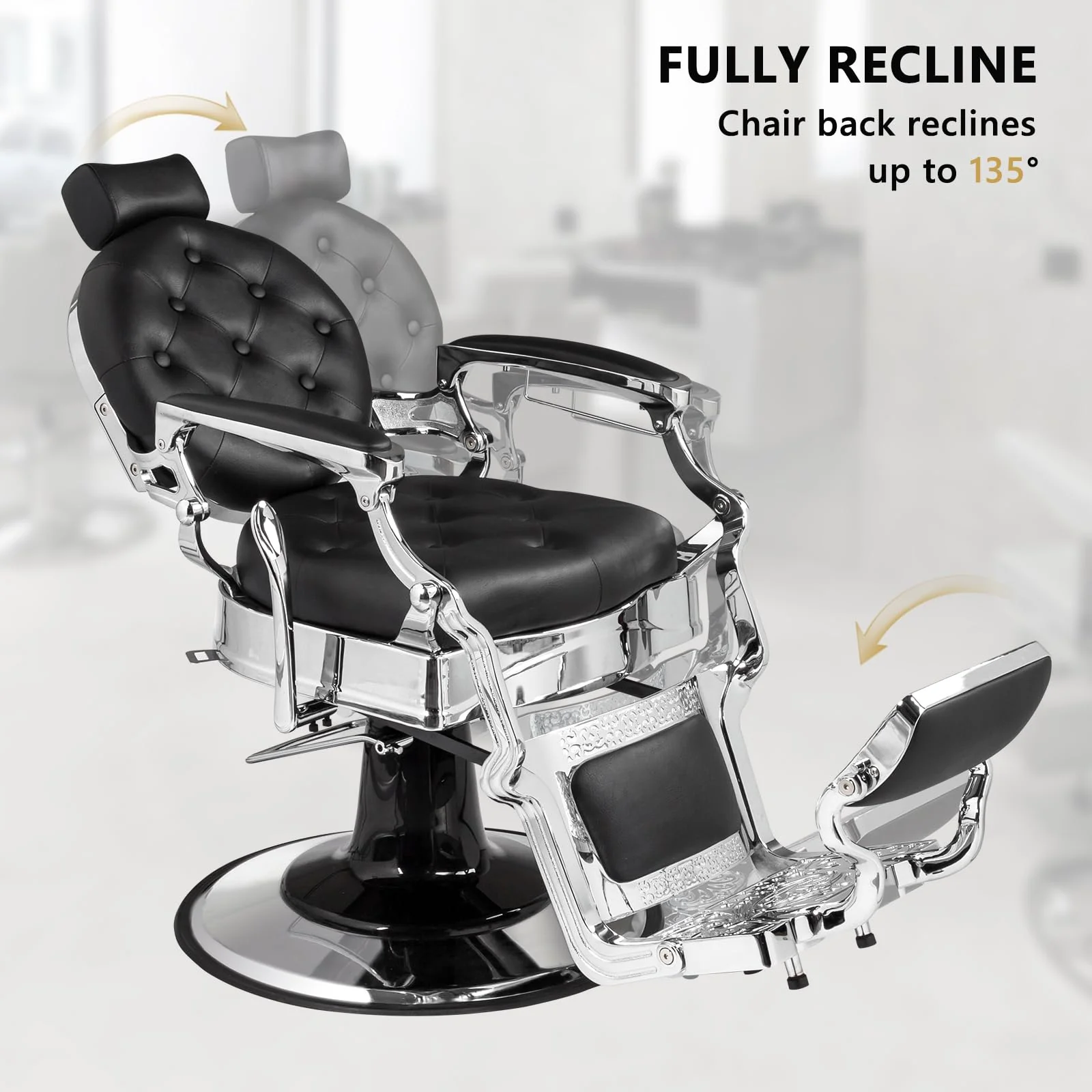 OmySalon BC1602 Vintage Style Heavy Duty Hydraulic Recline Barber Chair - Image 4