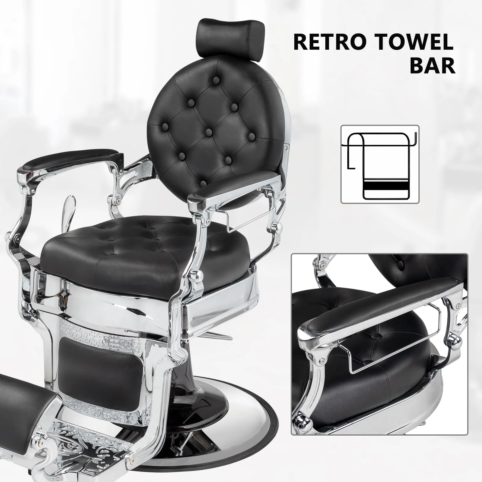OmySalon BC1602 Vintage Style Heavy Duty Hydraulic Recline Barber Chair - Image 8