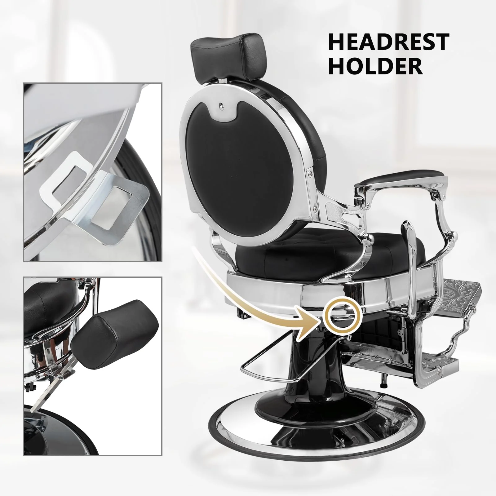 OmySalon BC1602 Vintage Style Heavy Duty Hydraulic Recline Barber Chair - Image 9