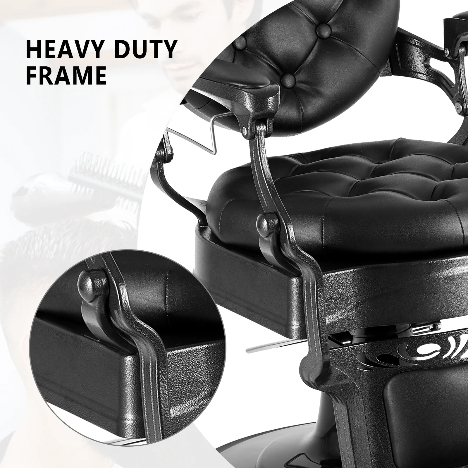 OmySalon BC1101 Vintage Style Heavy Duty Hydraulic Recline Barber Chair - Image 10