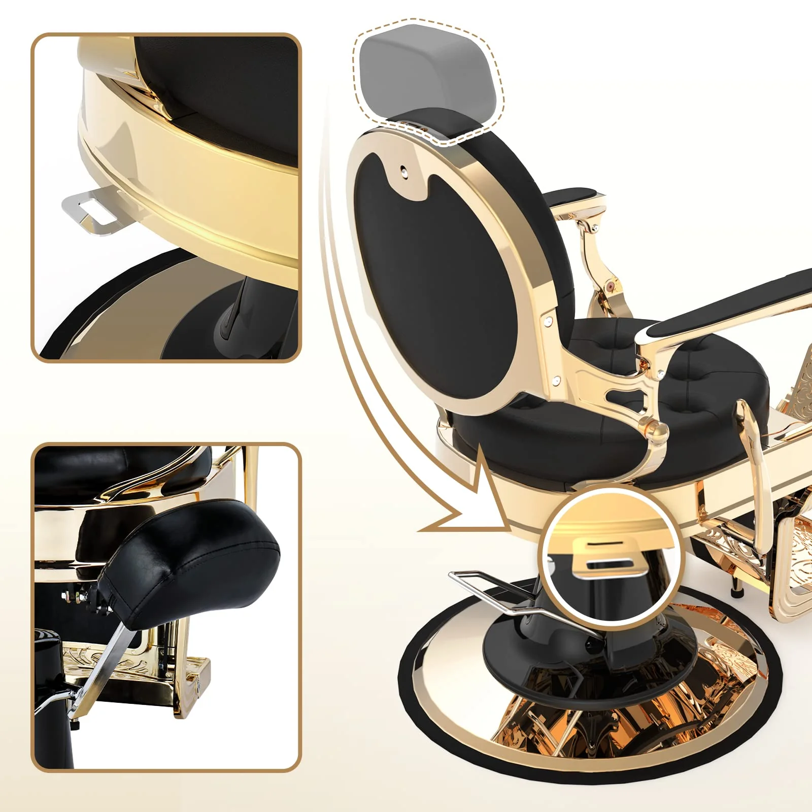 OmySalon BC1101 Vintage Style Heavy Duty Hydraulic Recline Barber Chair - Image 13
