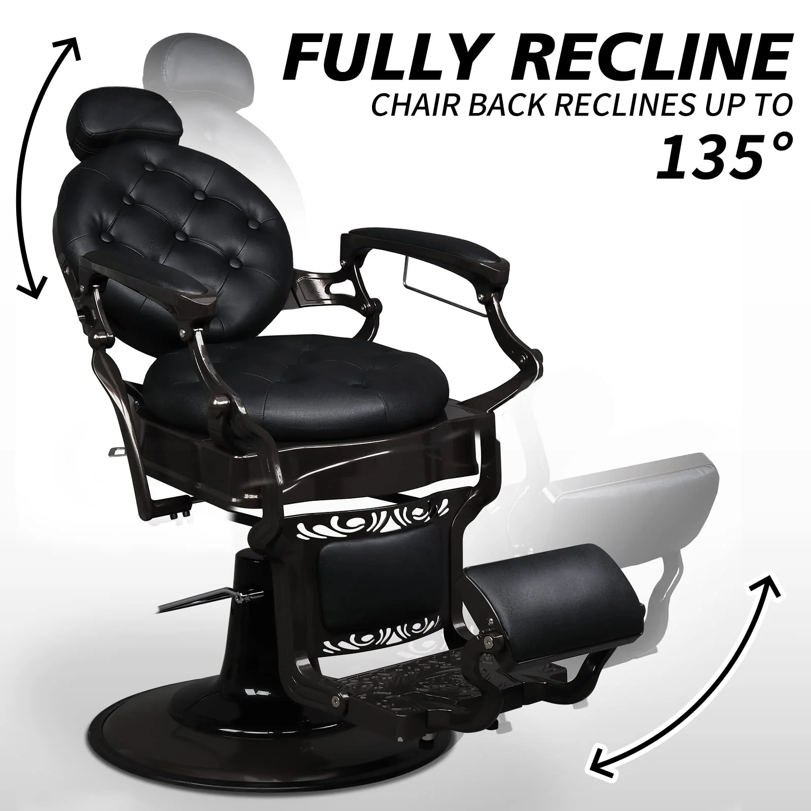 OmySalon BC1101 Vintage Style Heavy Duty Hydraulic Recline Barber Chair - Image 19