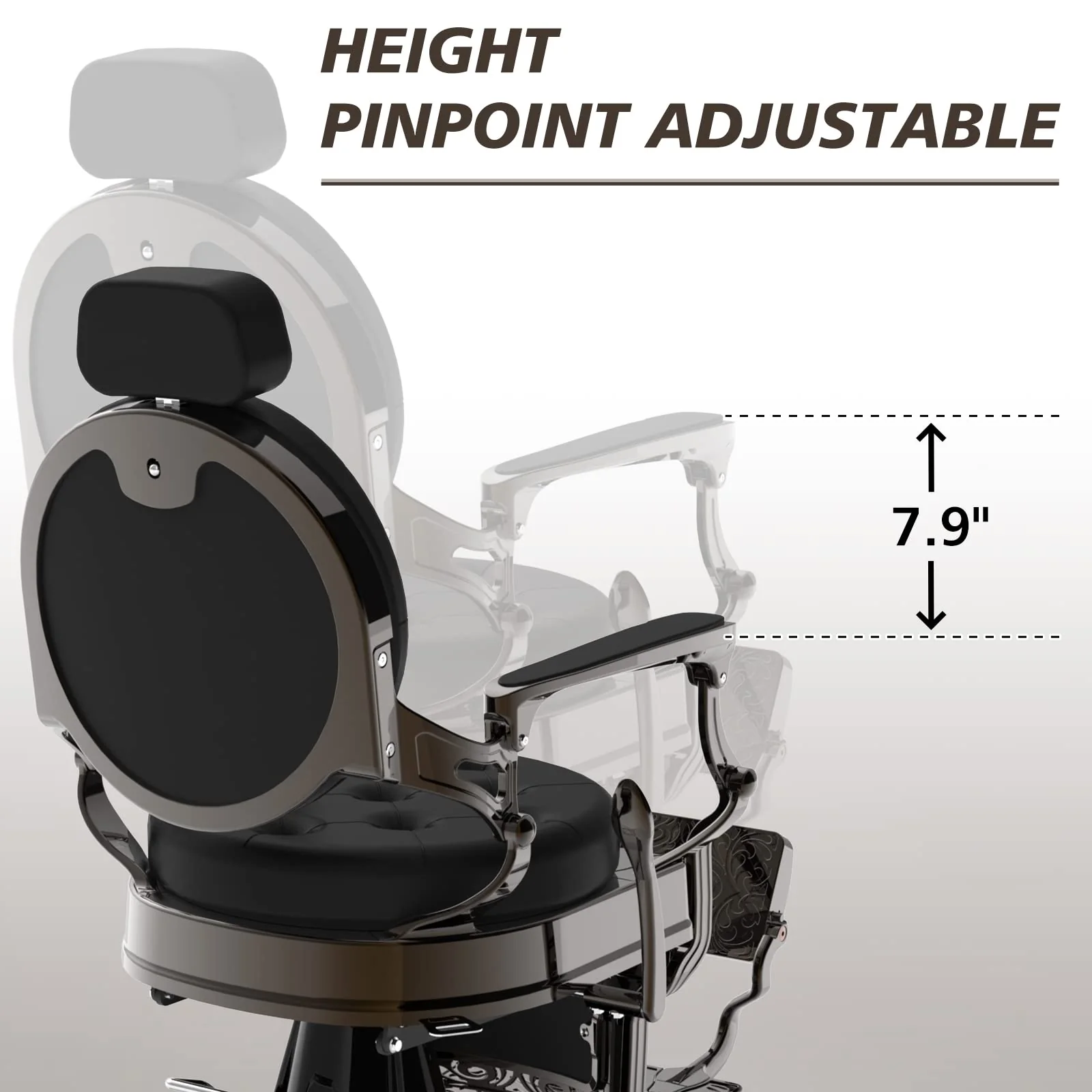OmySalon BC1101 Vintage Style Heavy Duty Hydraulic Recline Barber Chair - Image 20