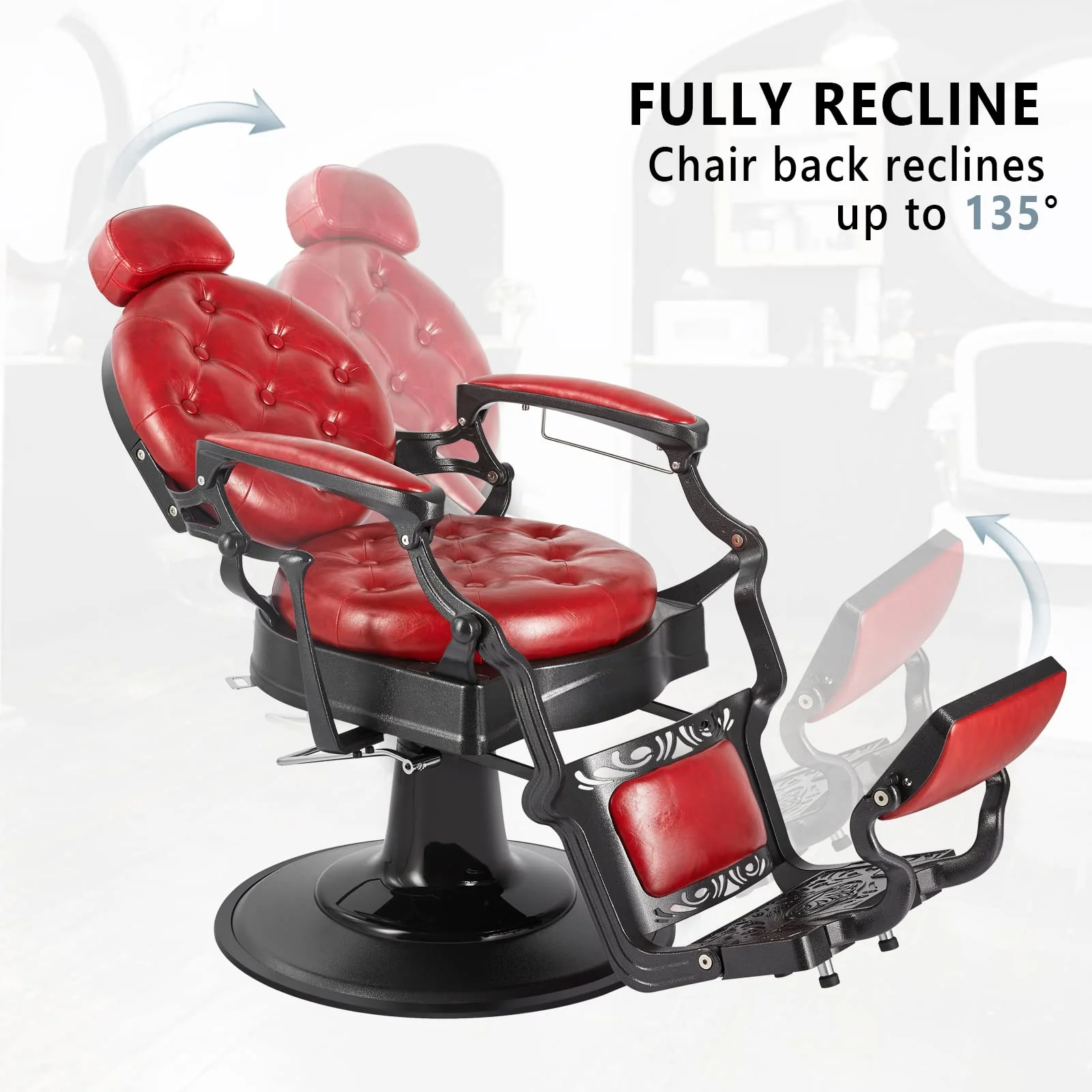 OmySalon BC1101 Vintage Style Heavy Duty Hydraulic Recline Barber Chair - Image 32