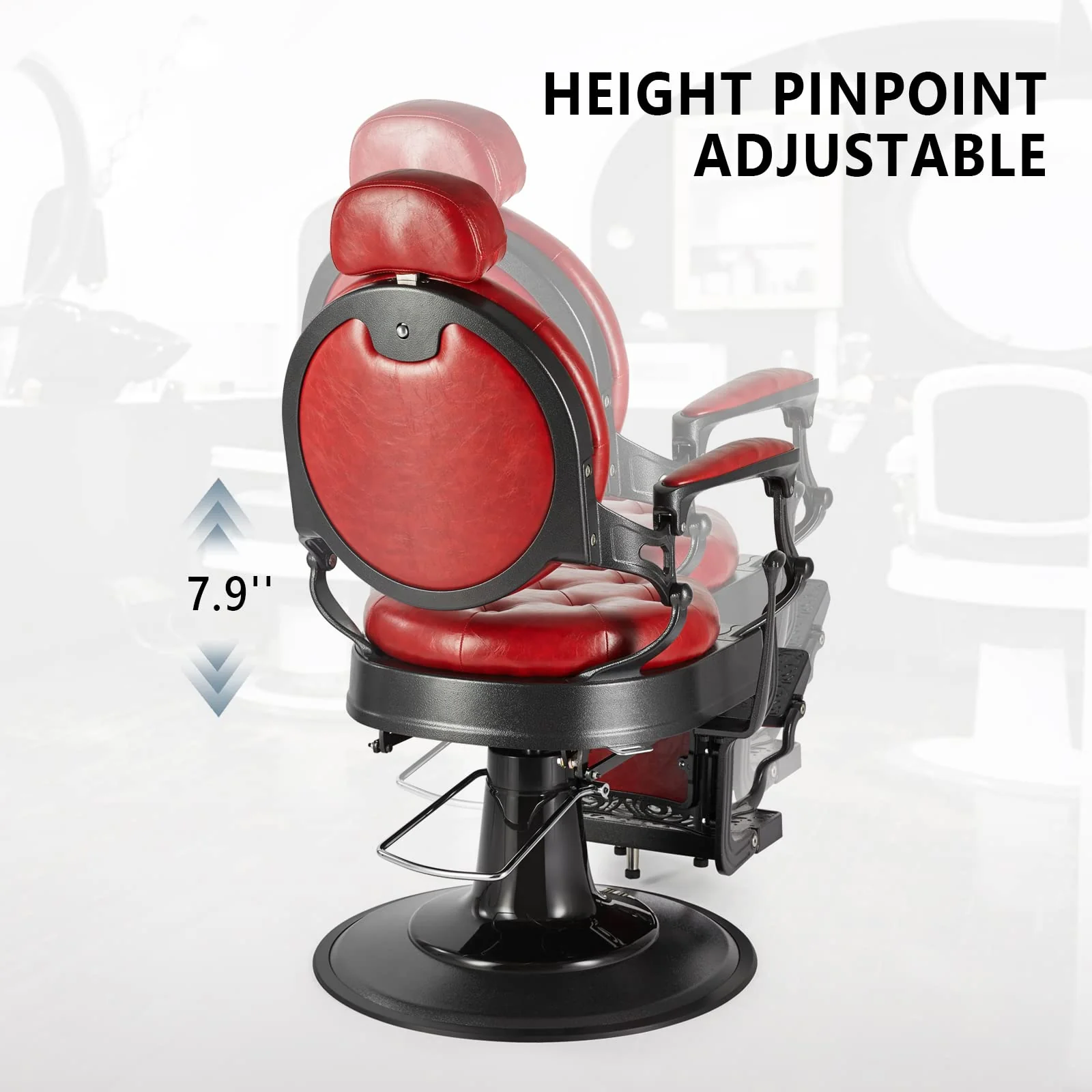 OmySalon BC1101 Vintage Style Heavy Duty Hydraulic Recline Barber Chair - Image 33