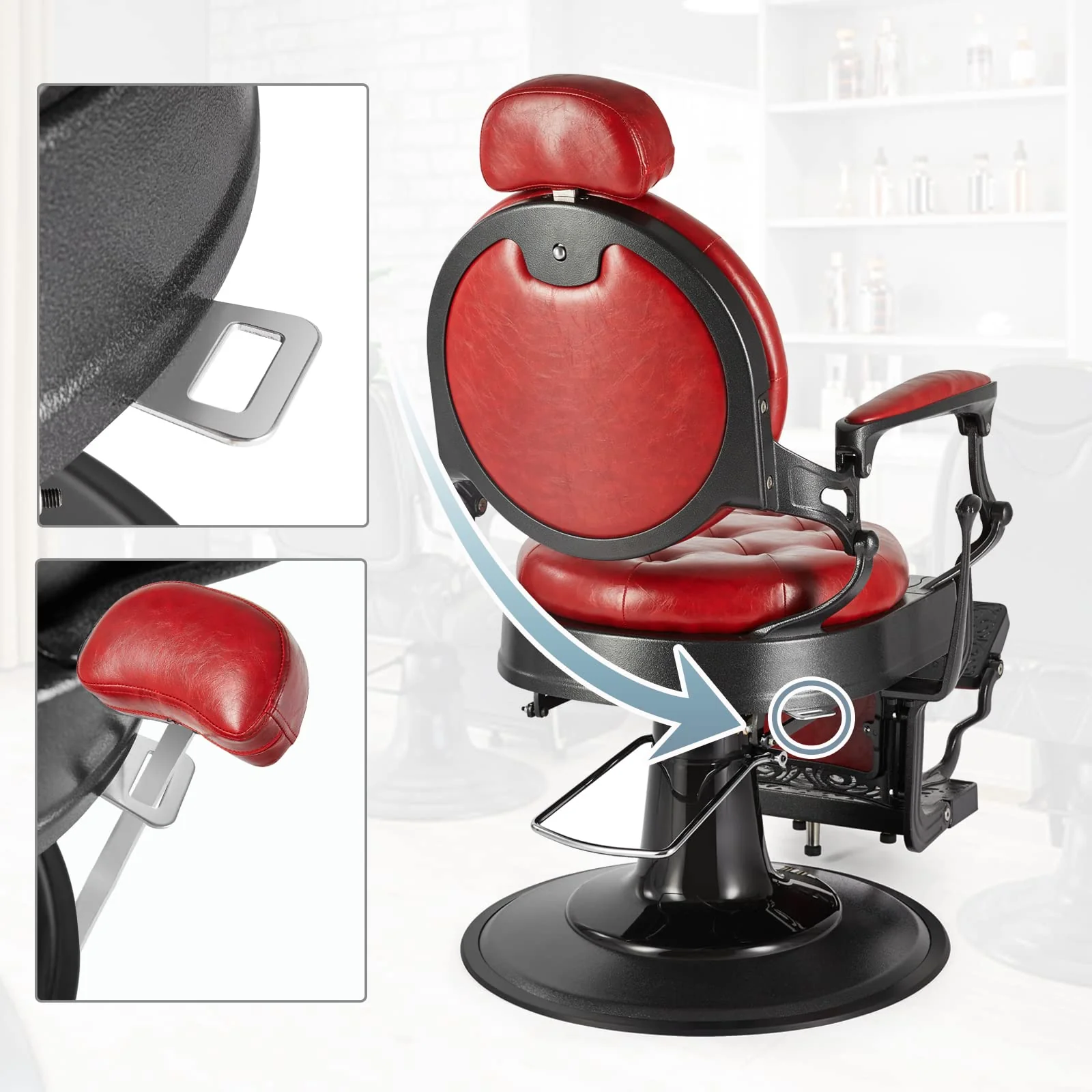 OmySalon BC1101 Vintage Style Heavy Duty Hydraulic Recline Barber Chair - Image 34