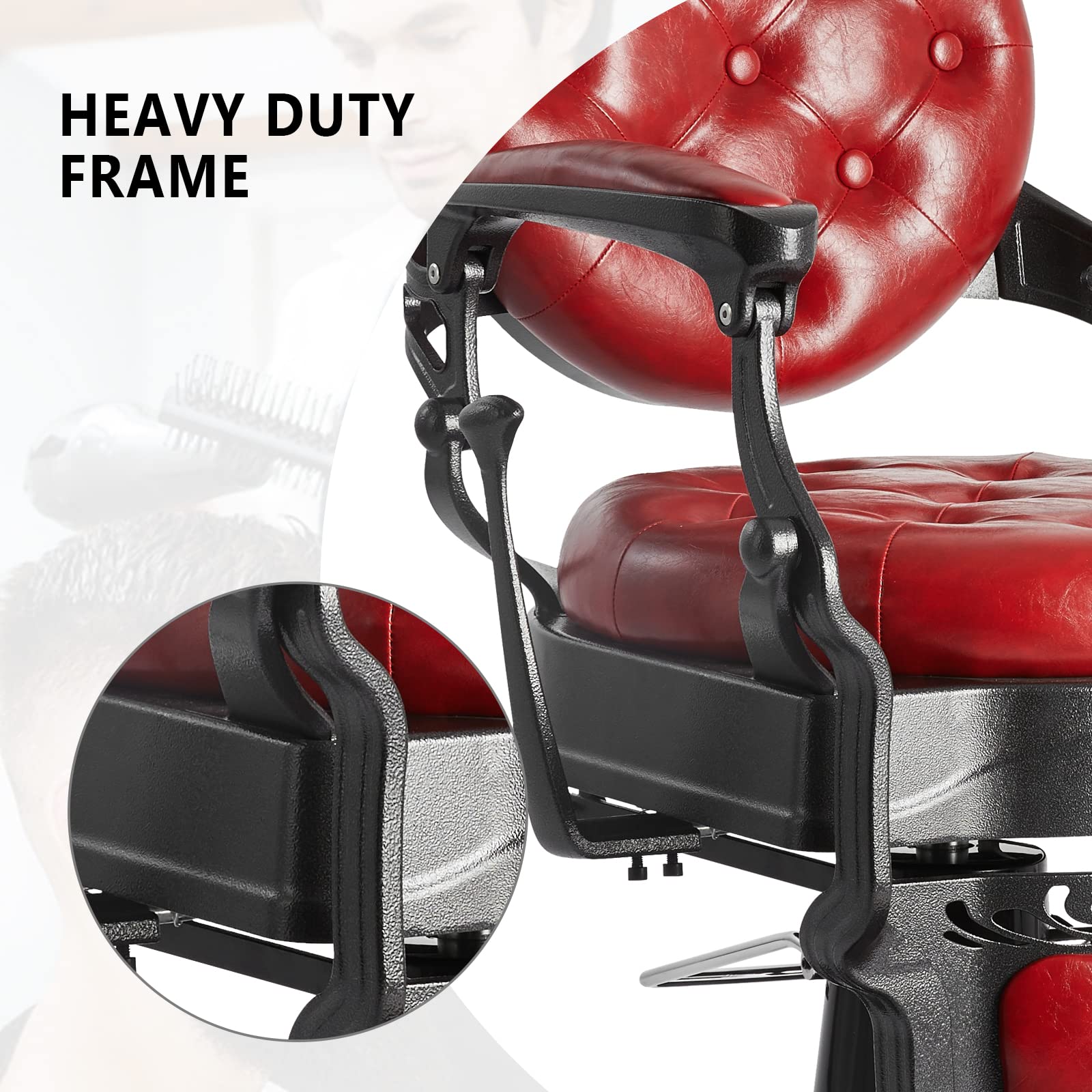OmySalon BC1101 Vintage Style Heavy Duty Hydraulic Recline Barber Chair - Image 36