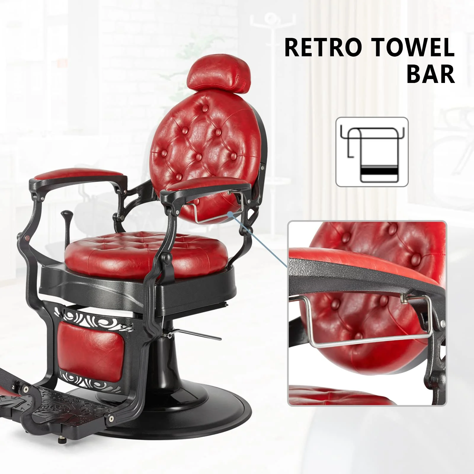 OmySalon BC1101 Vintage Style Heavy Duty Hydraulic Recline Barber Chair - Image 39