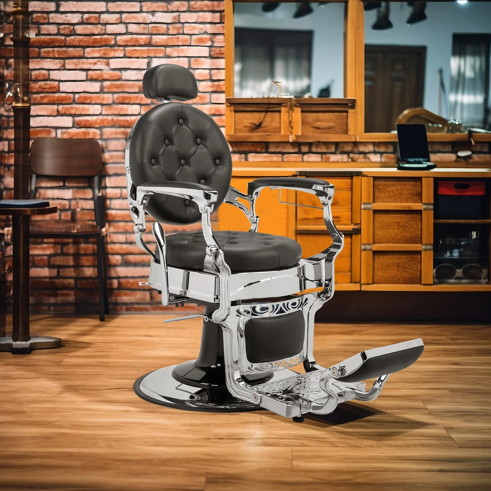 OmySalon BC1101 Vintage Style Heavy Duty Hydraulic Recline Barber Chair - Image 41