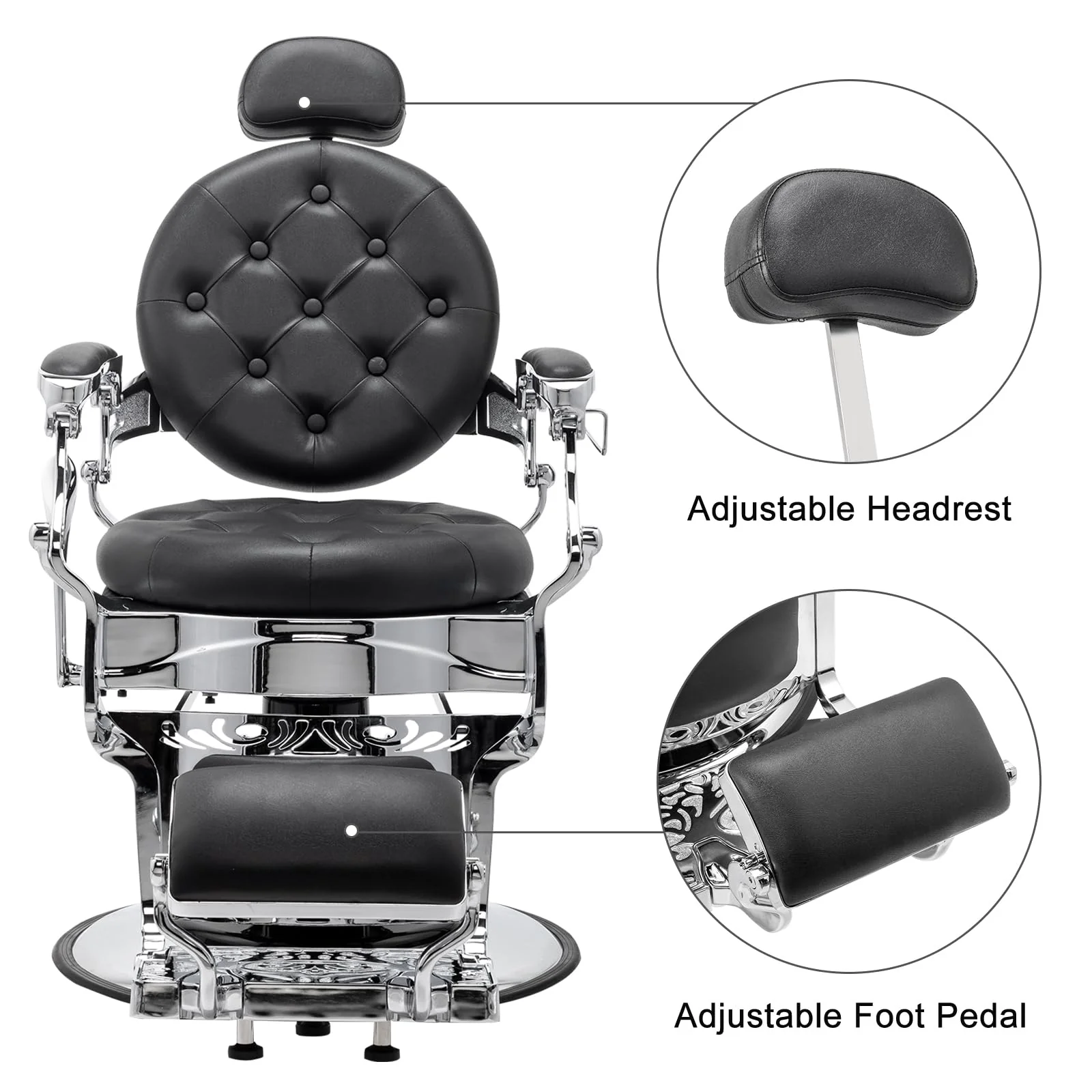 OmySalon BC1101 Vintage Style Heavy Duty Hydraulic Recline Barber Chair - Image 43