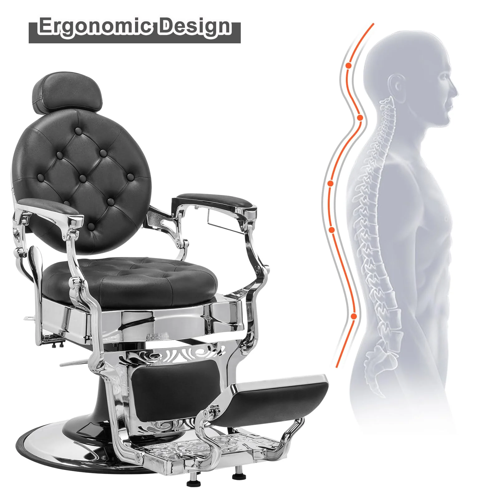OmySalon BC1101 Vintage Style Heavy Duty Hydraulic Recline Barber Chair - Image 44