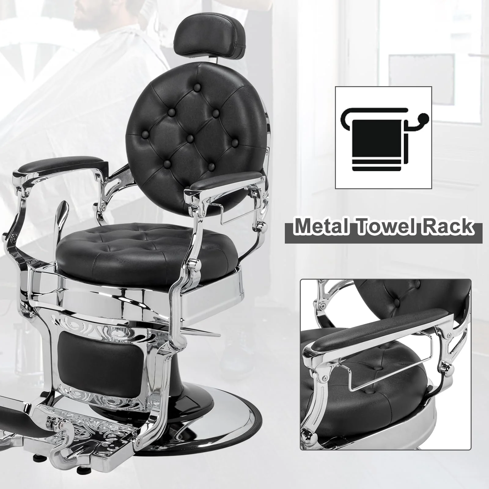 OmySalon BC1101 Vintage Style Heavy Duty Hydraulic Recline Barber Chair - Image 45