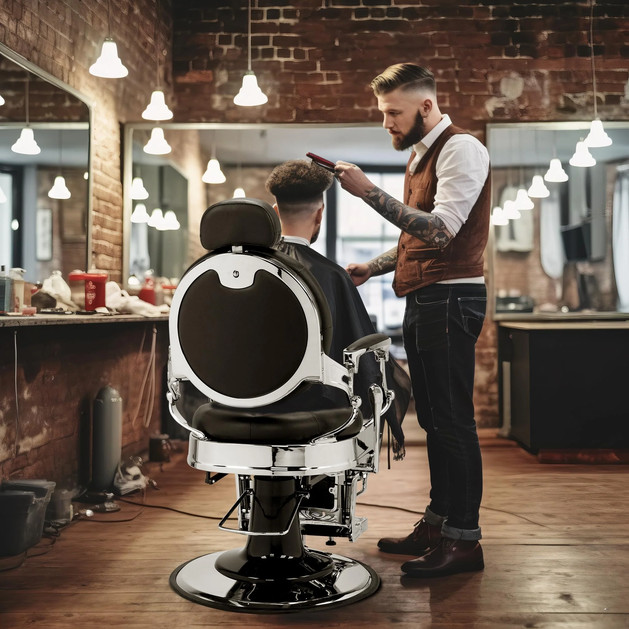 OmySalon BC1101 Vintage Style Heavy Duty Hydraulic Recline Barber Chair - Image 47