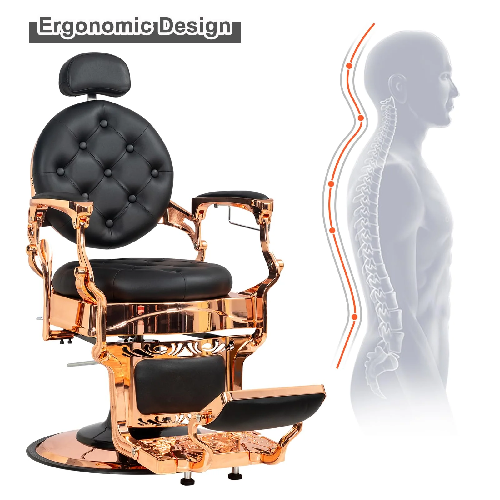 OmySalon BC1101 Vintage Style Heavy Duty Hydraulic Recline Barber Chair - Image 51