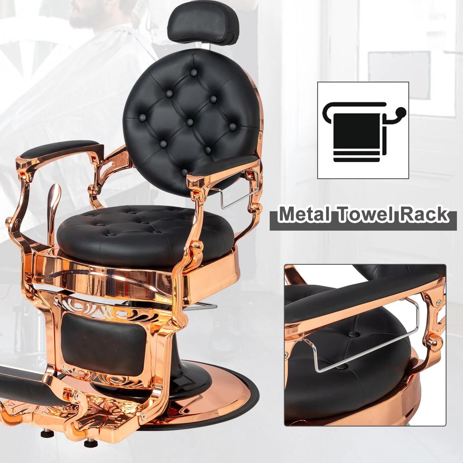 OmySalon BC1101 Vintage Style Heavy Duty Hydraulic Recline Barber Chair - Image 52