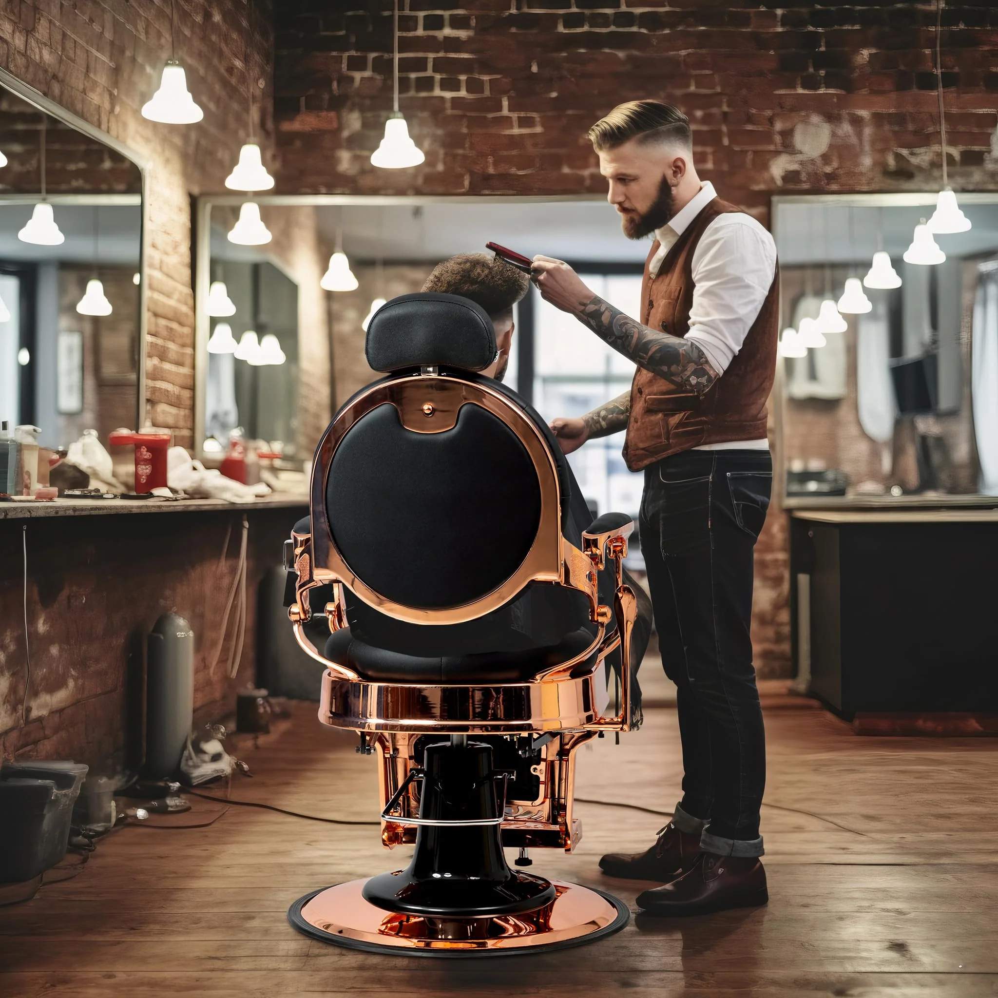 OmySalon BC1101 Vintage Style Heavy Duty Hydraulic Recline Barber Chair - Image 54