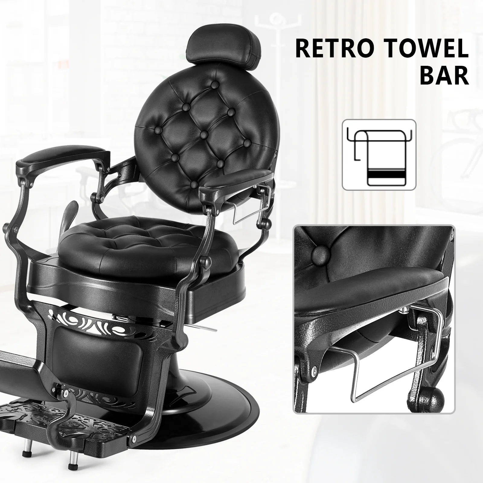 OmySalon BC1101 Vintage Style Heavy Duty Hydraulic Recline Barber Chair - Image 8