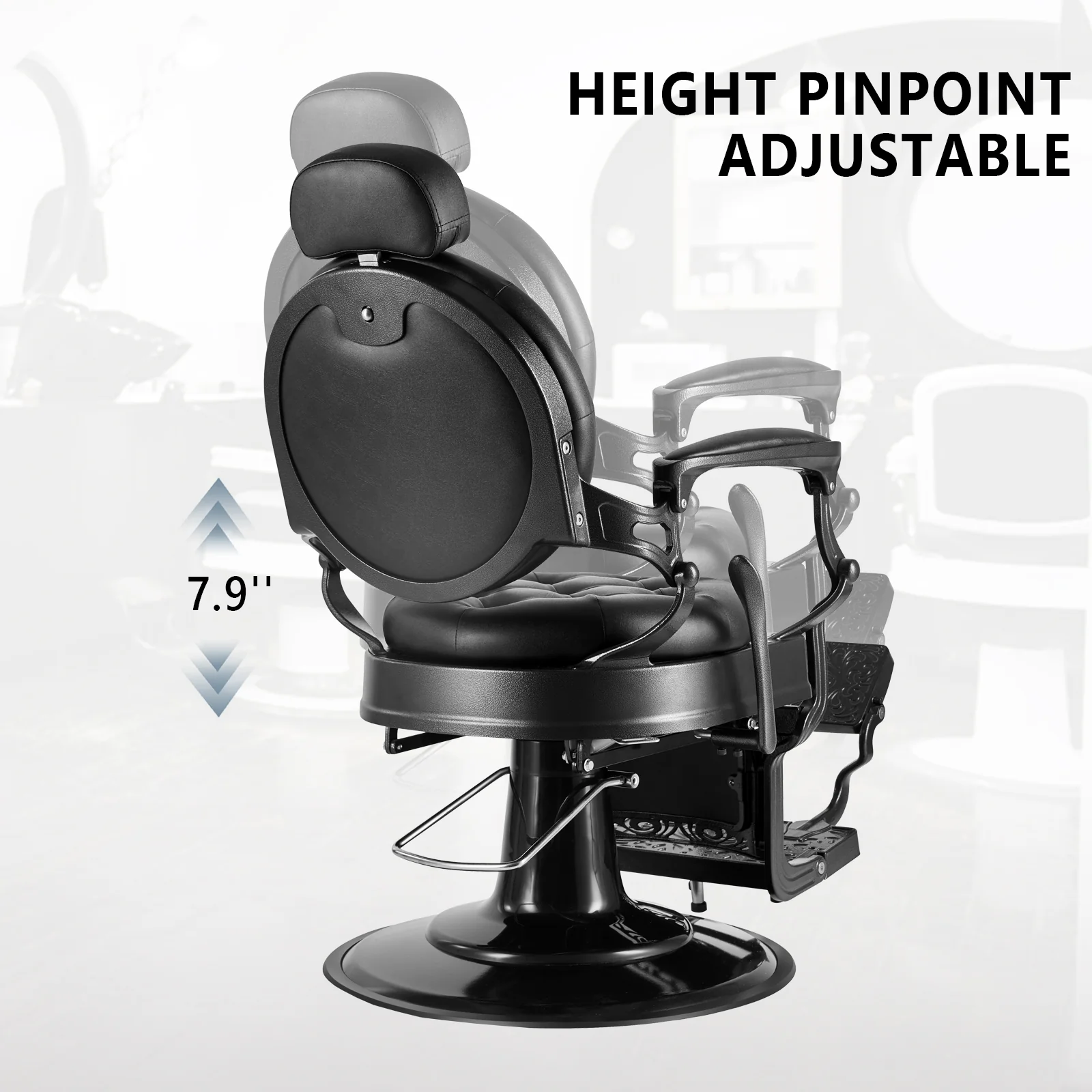 OmySalon BC1101 Vintage Style Heavy Duty Hydraulic Recline Barber Chair - Image 9