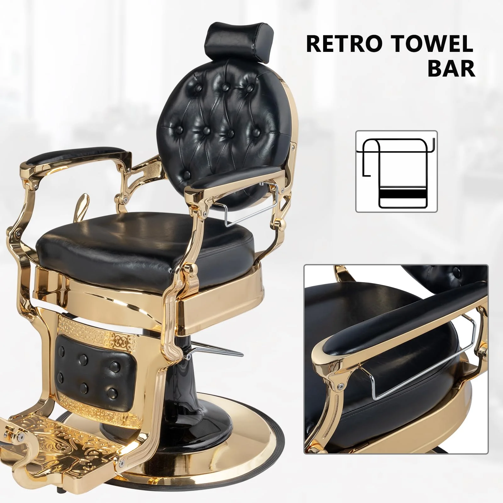 OmySalon BC1601 Vintage Style Heavy Duty Hydraulic Recline Barber Chair - Image 10