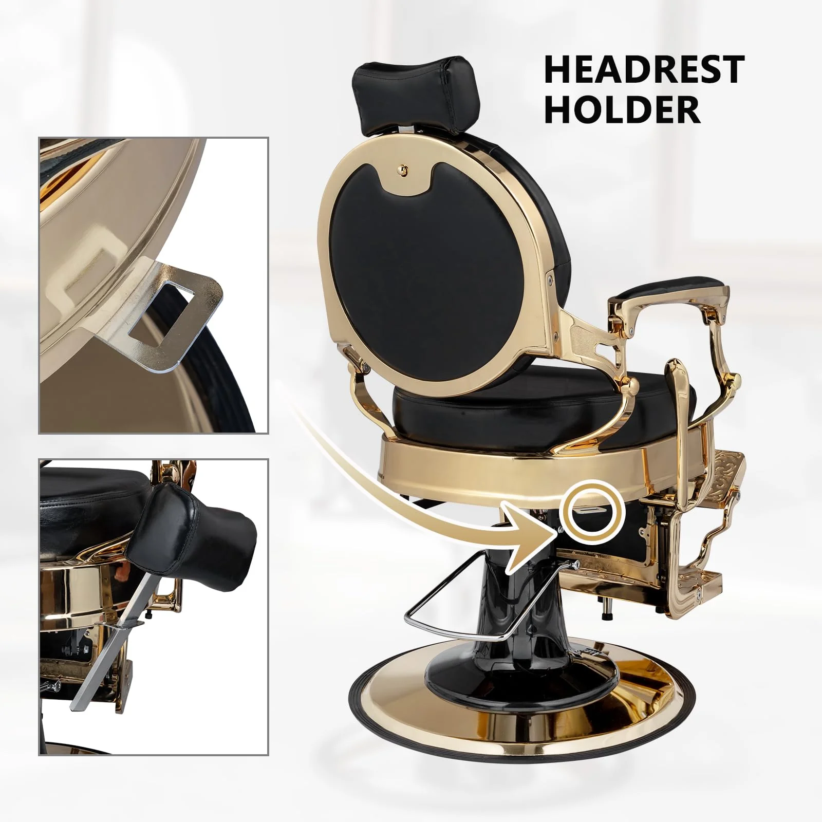 OmySalon BC1601 Vintage Style Heavy Duty Hydraulic Recline Barber Chair - Image 11