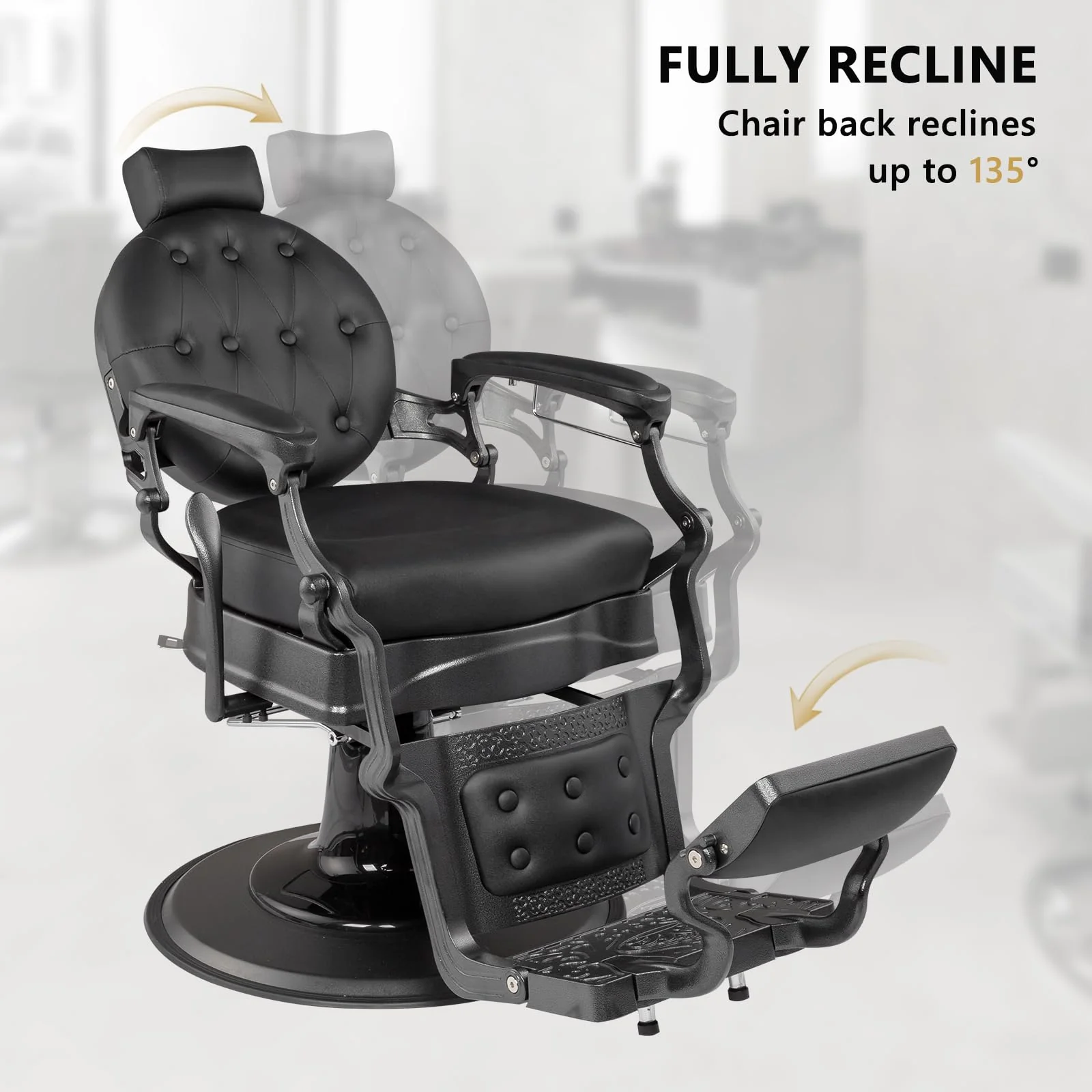 OmySalon BC1601 Vintage Style Heavy Duty Hydraulic Recline Barber Chair - Image 16