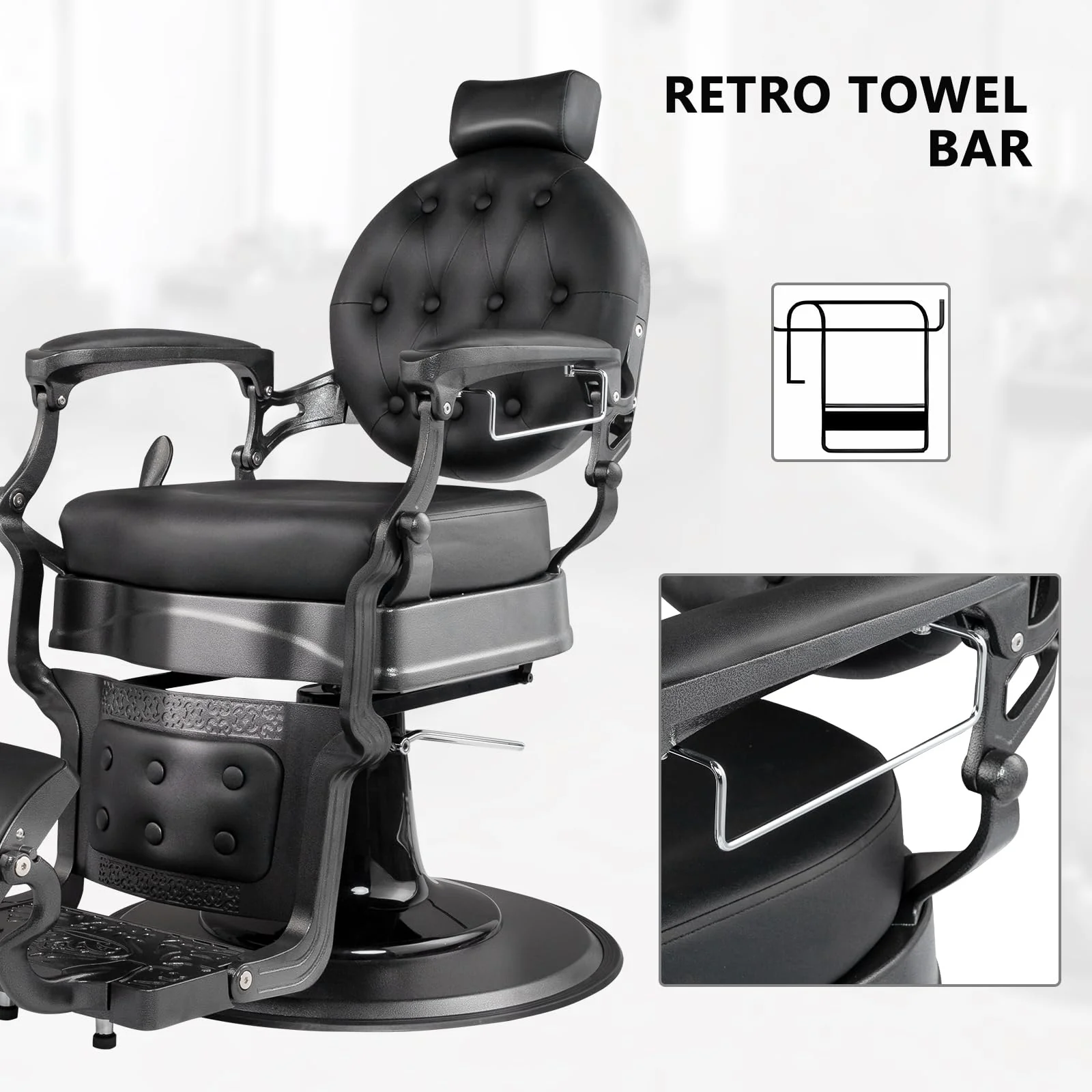 OmySalon BC1601 Vintage Style Heavy Duty Hydraulic Recline Barber Chair - Image 20