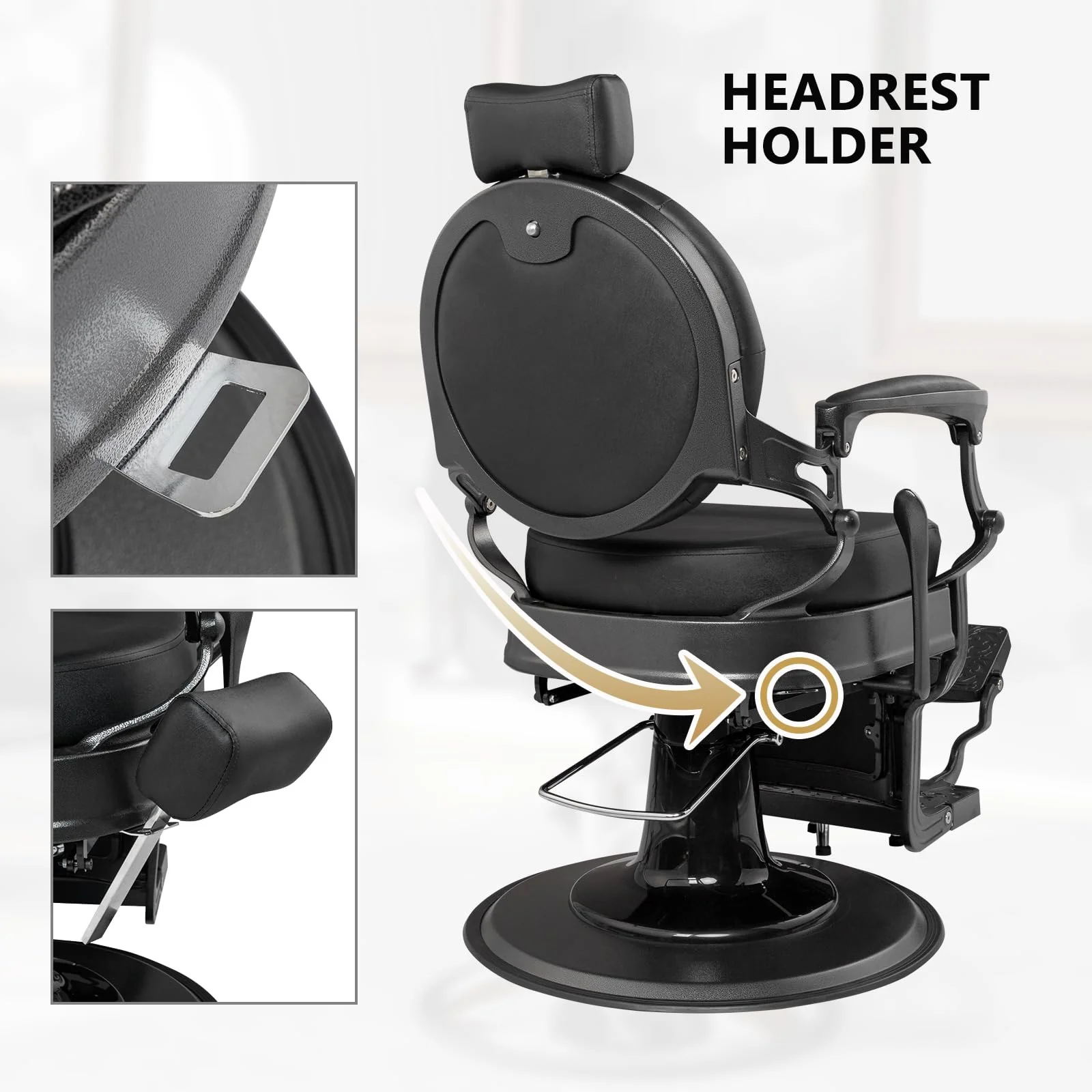 OmySalon BC1601 Vintage Style Heavy Duty Hydraulic Recline Barber Chair - Image 21