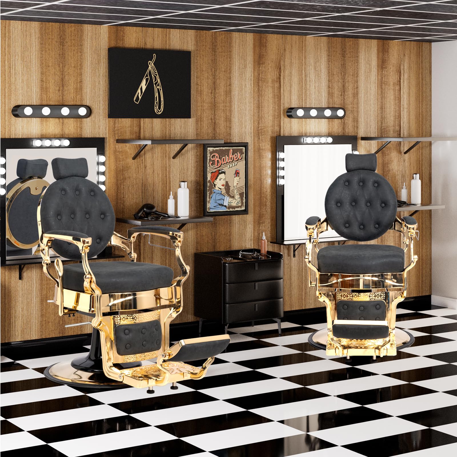 OmySalon BC1601 Vintage Style Heavy Duty Hydraulic Recline Barber Chair - Image 24