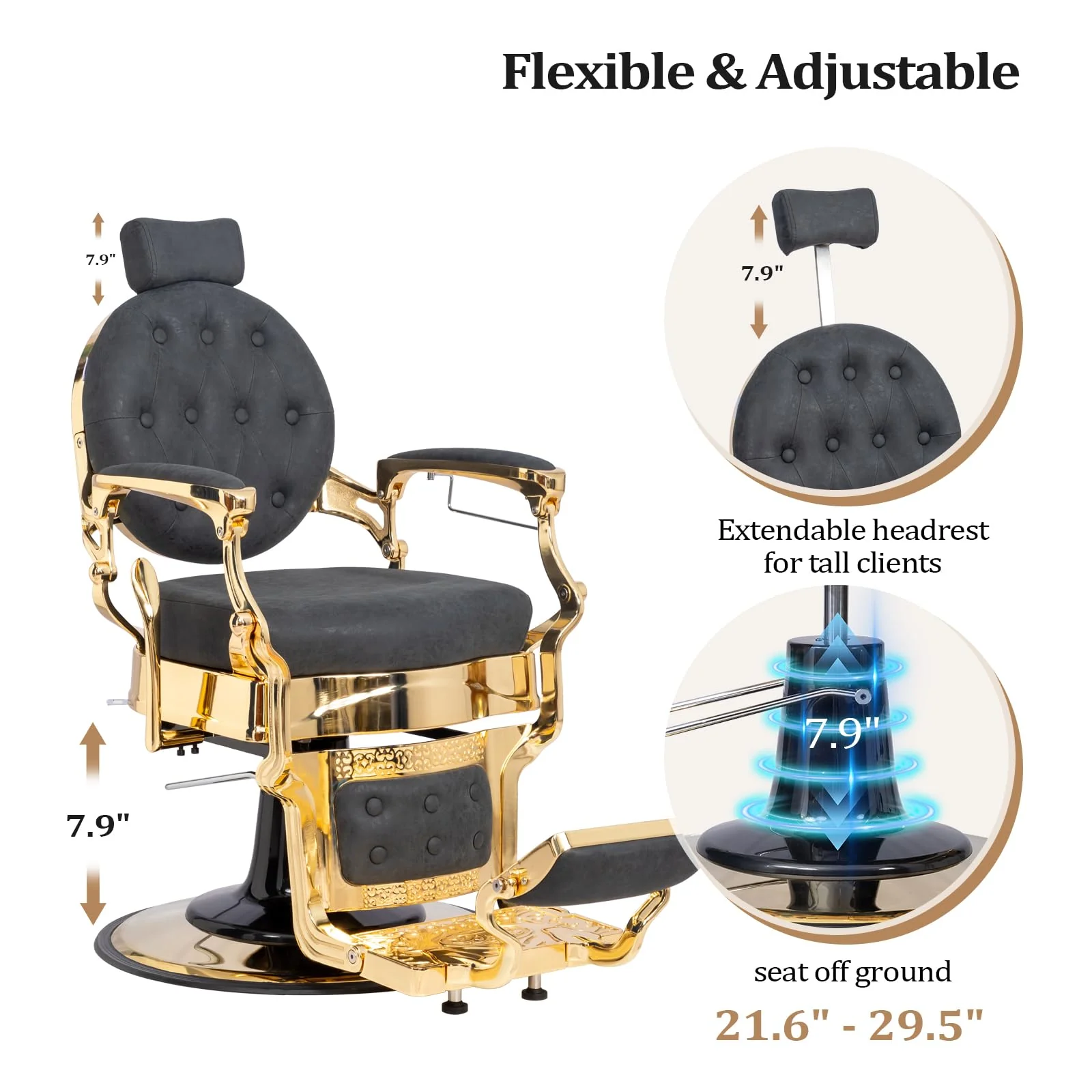 OmySalon BC1601 Vintage Style Heavy Duty Hydraulic Recline Barber Chair - Image 25