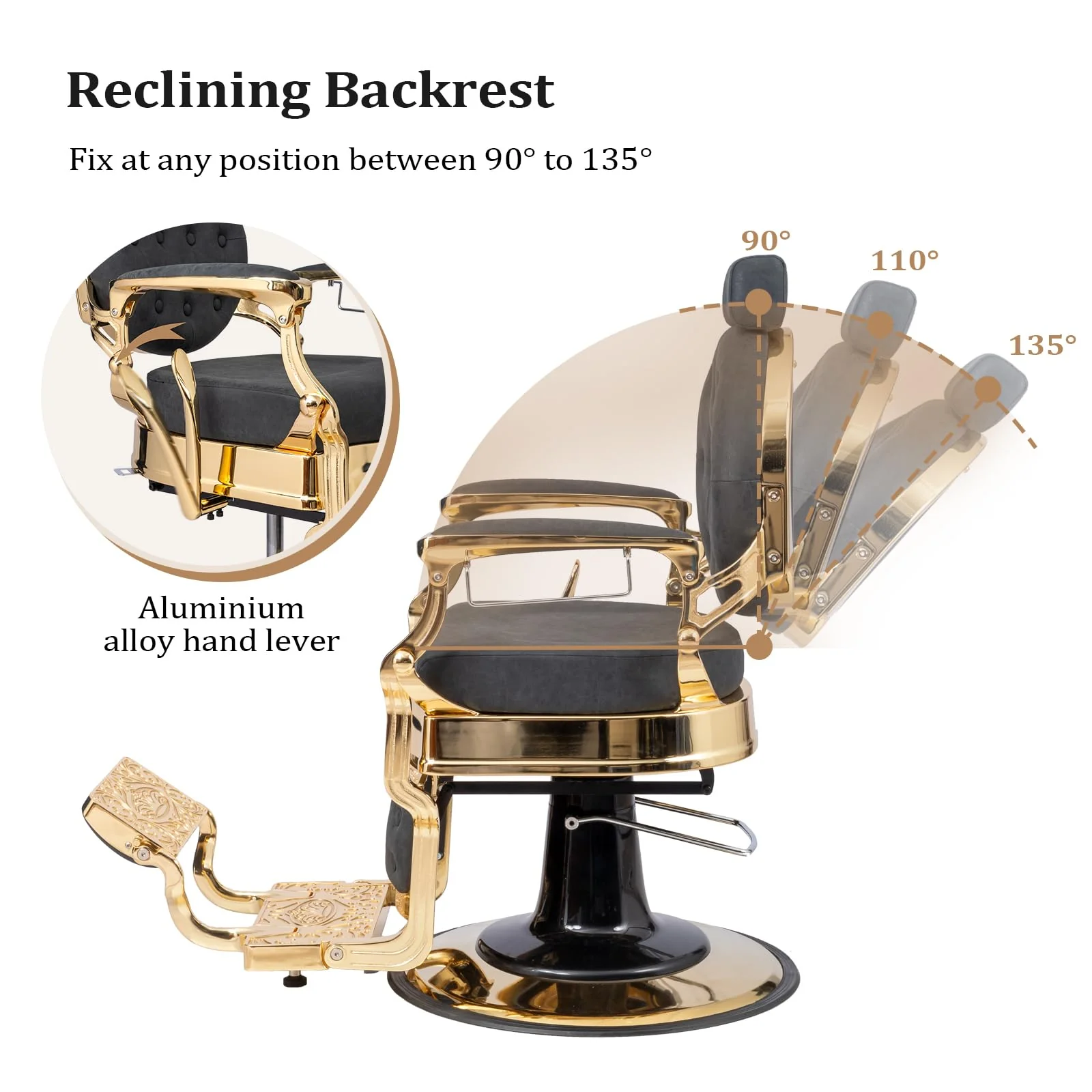OmySalon BC1601 Vintage Style Heavy Duty Hydraulic Recline Barber Chair - Image 26