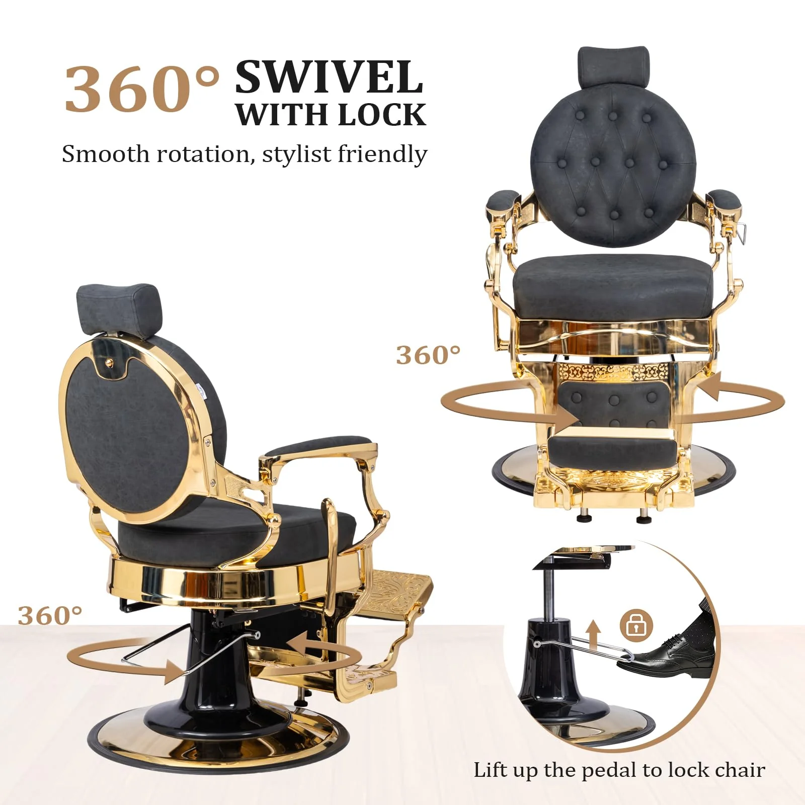 OmySalon BC1601 Vintage Style Heavy Duty Hydraulic Recline Barber Chair - Image 27