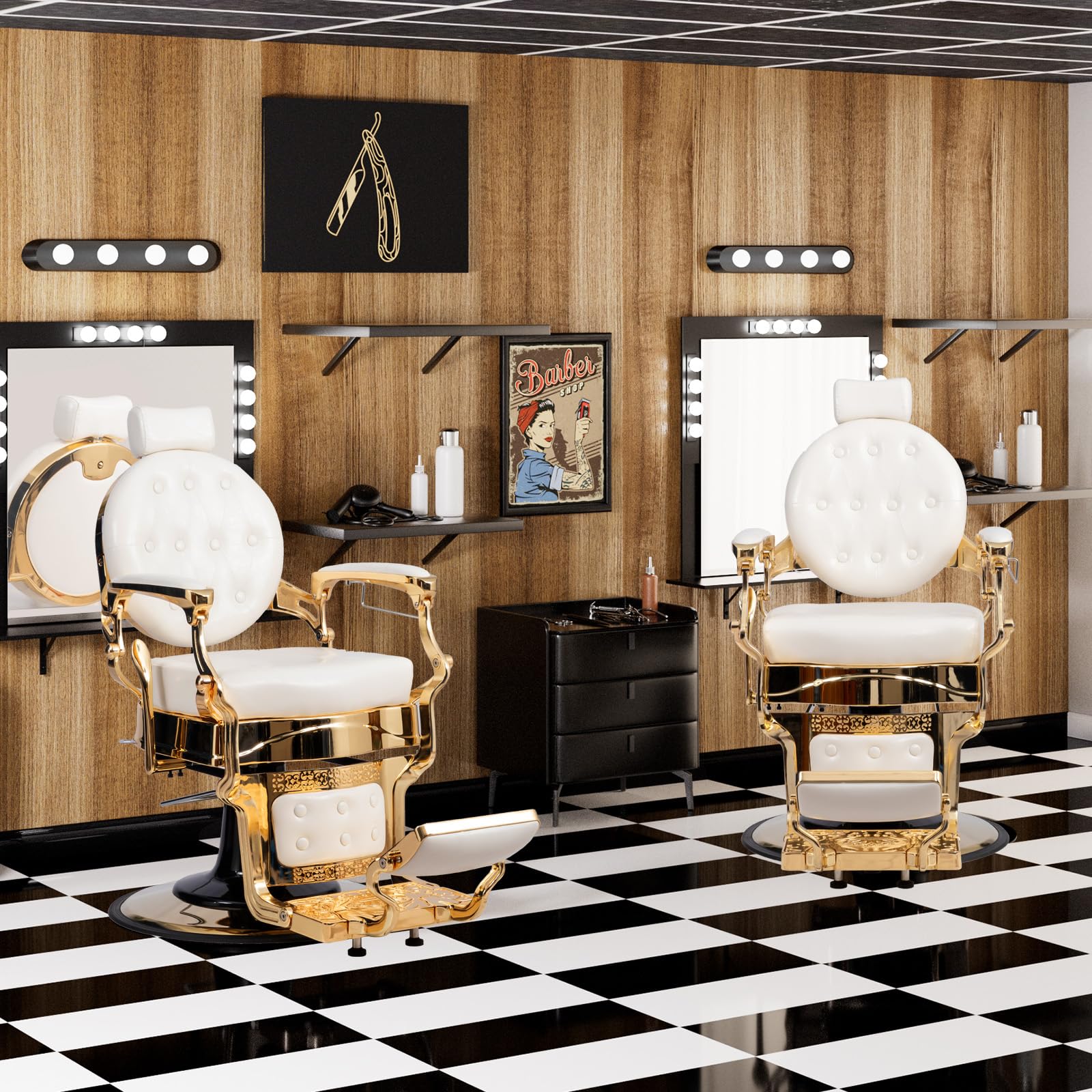 OmySalon BC1601 Vintage Style Heavy Duty Hydraulic Recline Barber Chair - Image 31