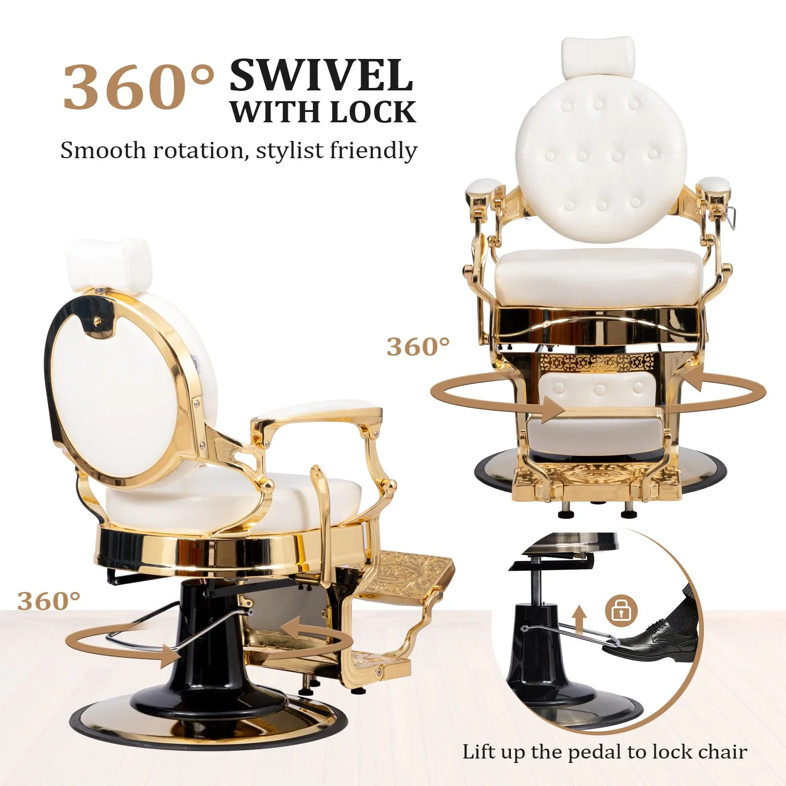 OmySalon BC1601 Vintage Style Heavy Duty Hydraulic Recline Barber Chair - Image 35