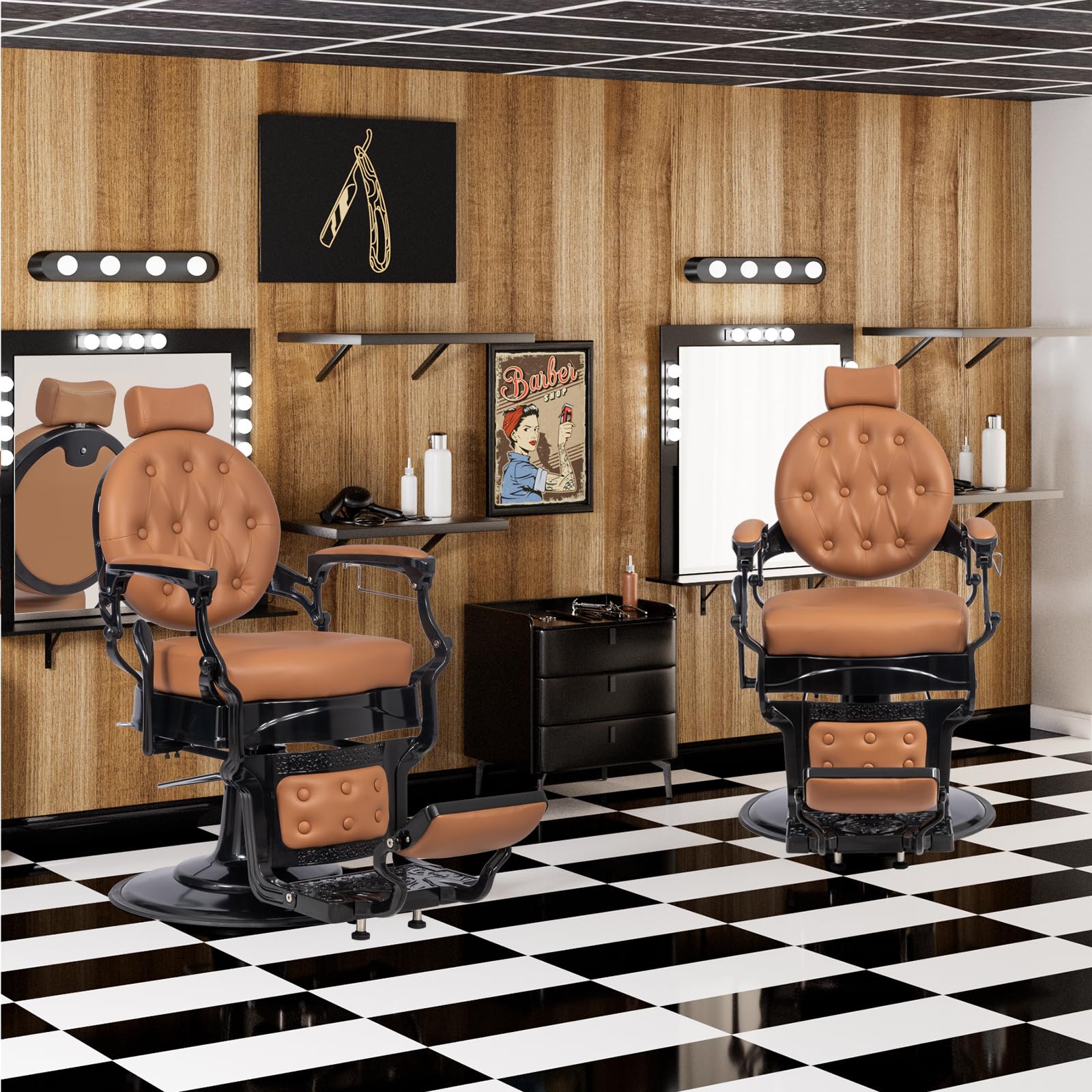 OmySalon BC1601 Vintage Style Heavy Duty Hydraulic Recline Barber Chair - Image 39