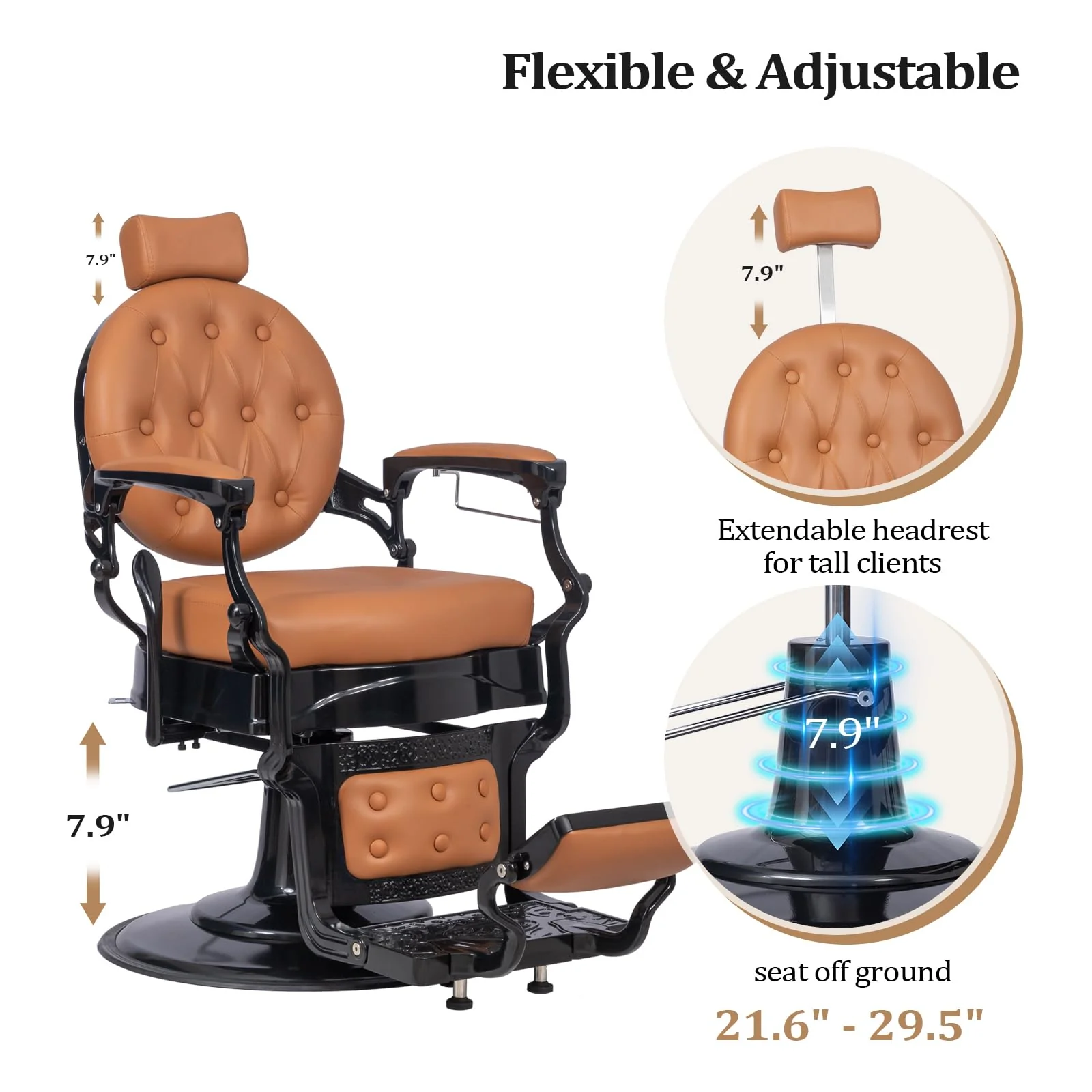 OmySalon BC1601 Vintage Style Heavy Duty Hydraulic Recline Barber Chair - Image 40