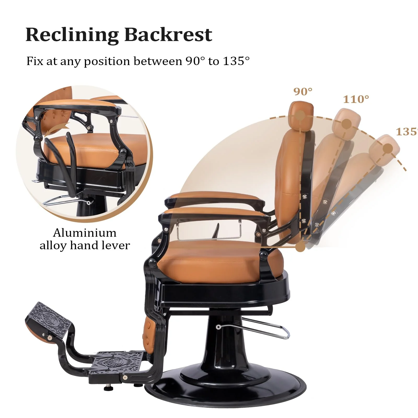 OmySalon BC1601 Vintage Style Heavy Duty Hydraulic Recline Barber Chair - Image 41