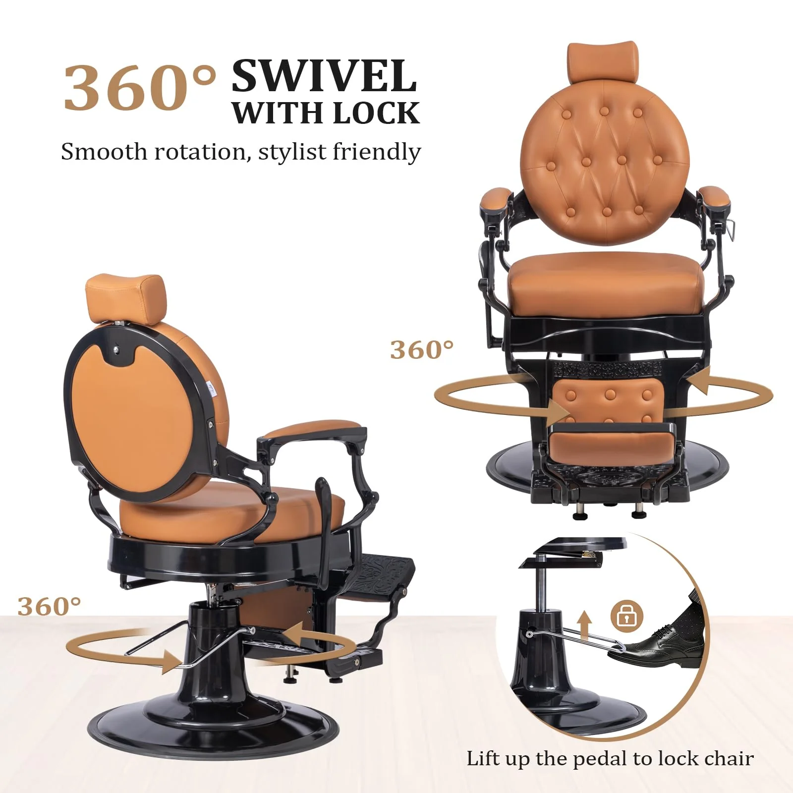 OmySalon BC1601 Vintage Style Heavy Duty Hydraulic Recline Barber Chair - Image 42