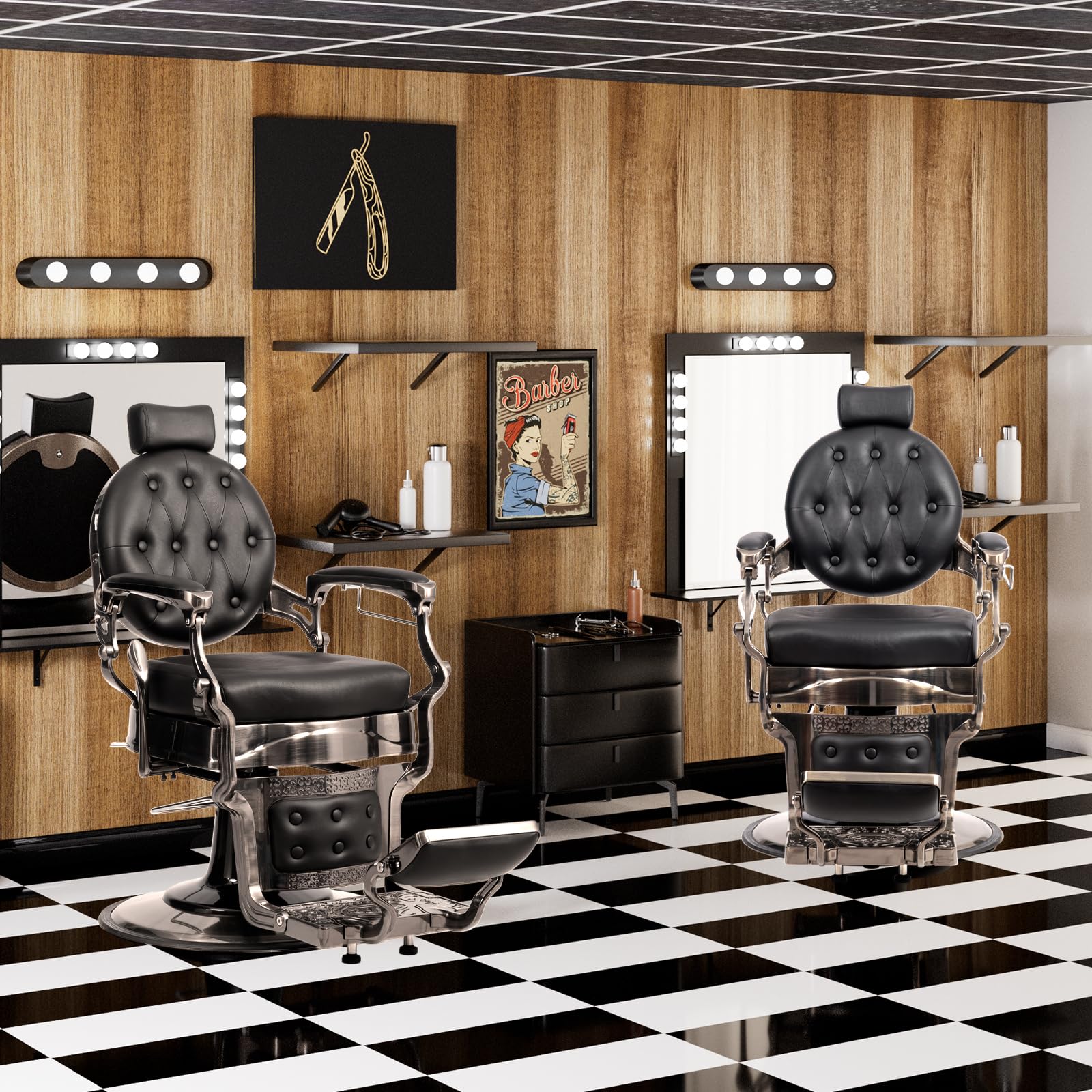 OmySalon BC1601 Vintage Style Heavy Duty Hydraulic Recline Barber Chair - Image 46