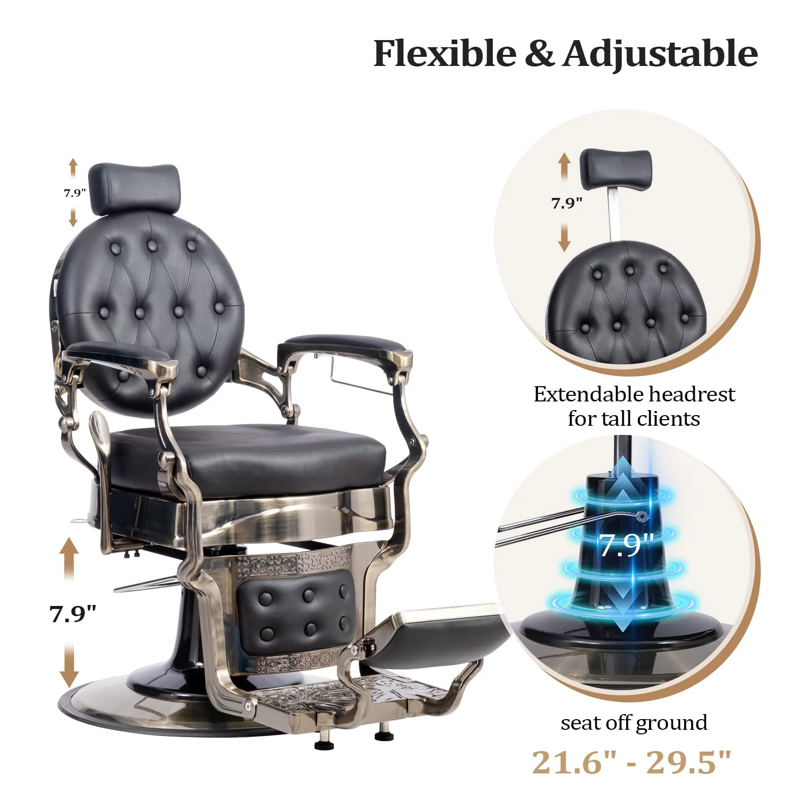 OmySalon BC1601 Vintage Style Heavy Duty Hydraulic Recline Barber Chair - Image 47