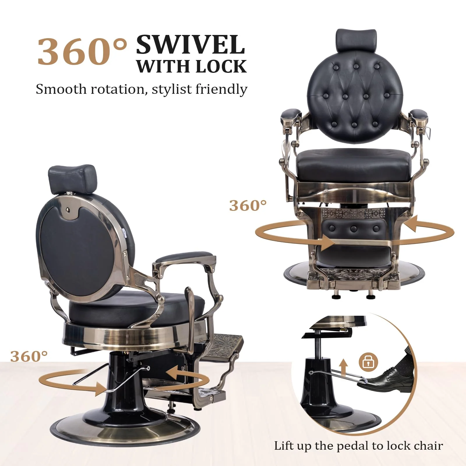 OmySalon BC1601 Vintage Style Heavy Duty Hydraulic Recline Barber Chair - Image 49