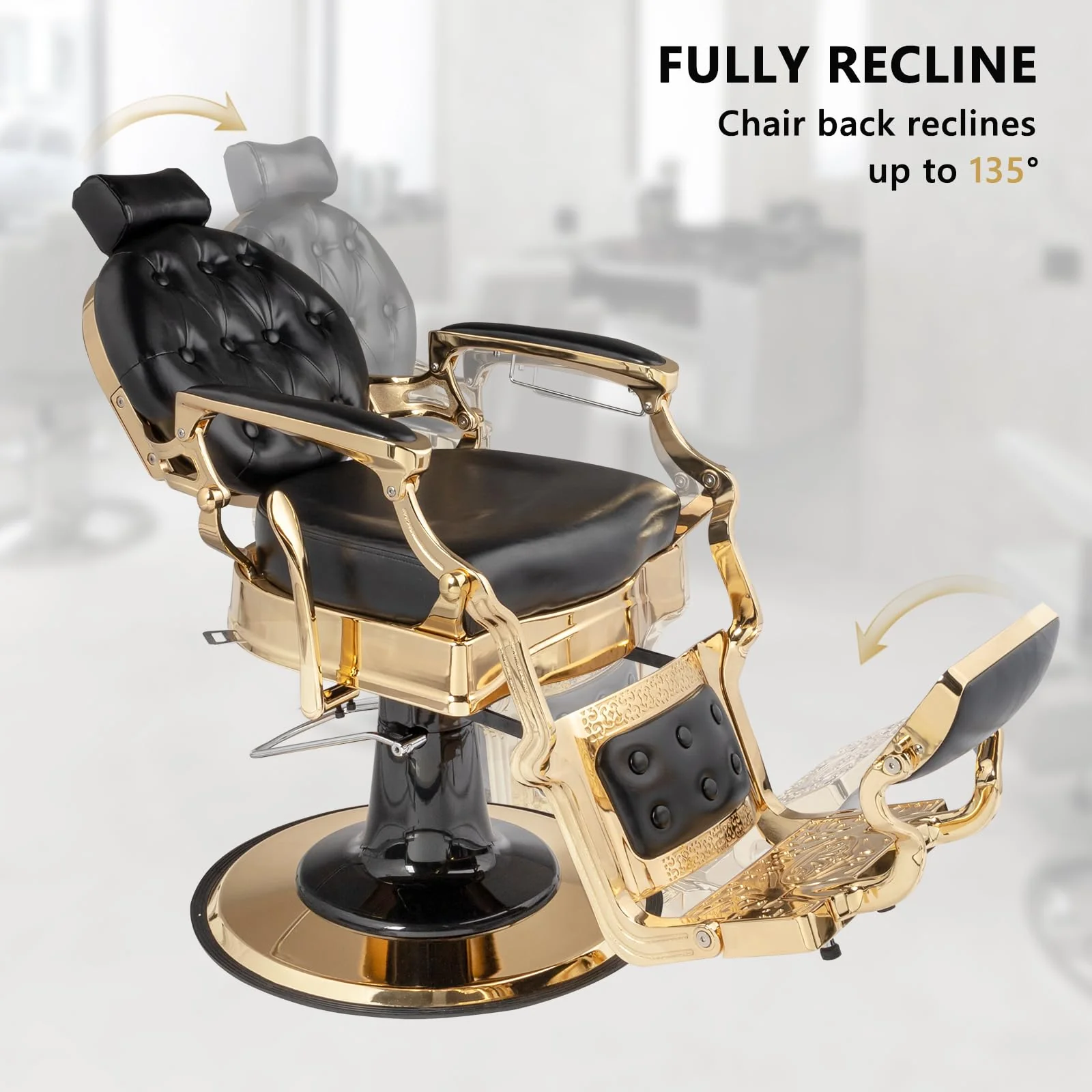OmySalon BC1601 Vintage Style Heavy Duty Hydraulic Recline Barber Chair - Image 5
