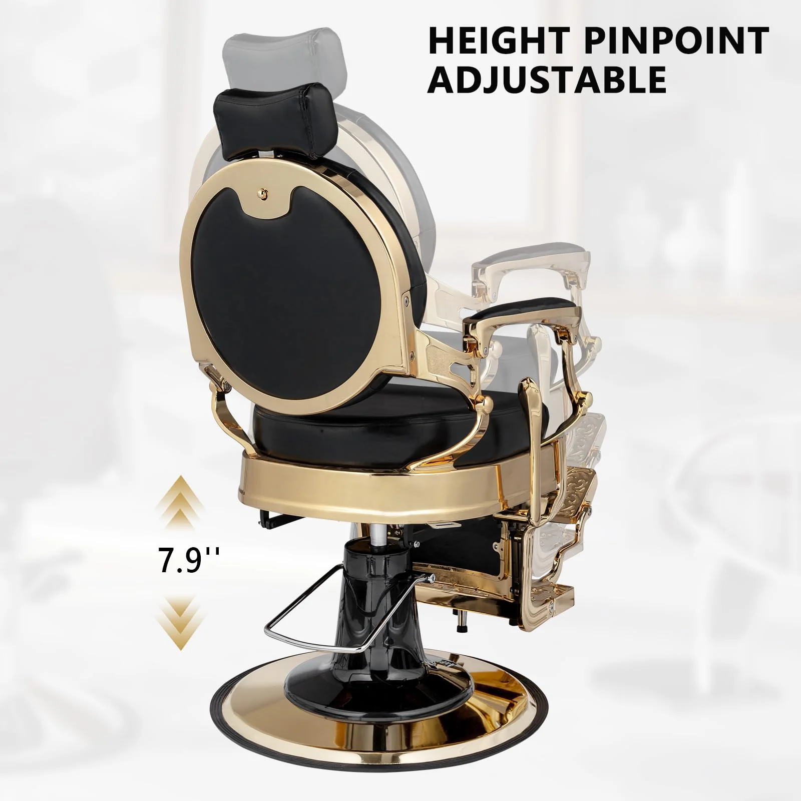 OmySalon BC1601 Vintage Style Heavy Duty Hydraulic Recline Barber Chair - Image 7