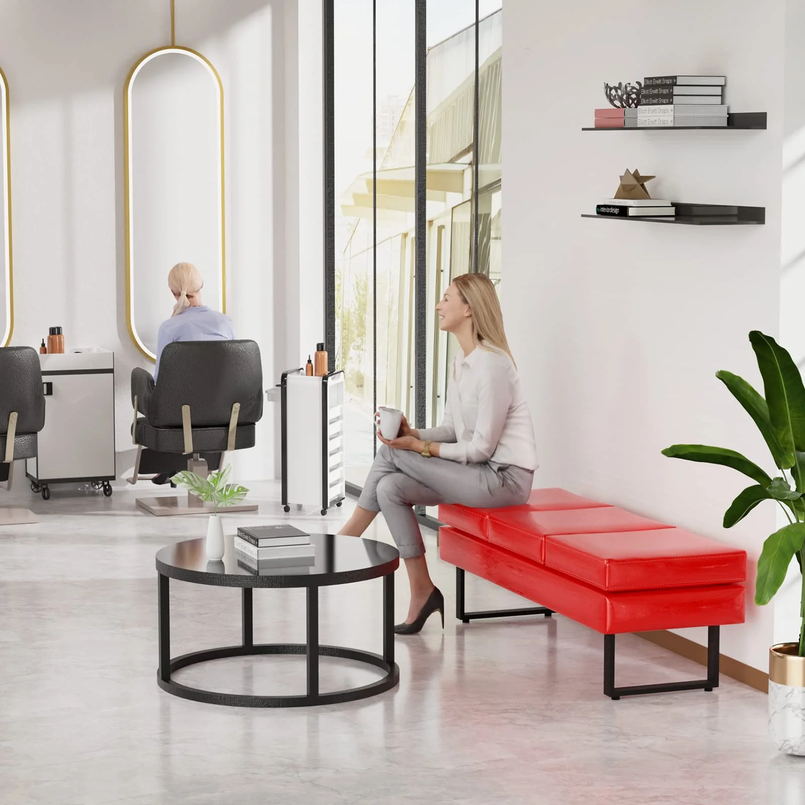 OmySalon WB Modern Reception Waiting Room Bench Chair with Thickened Iron Leg for Beauty Barber Salon SPA Office - Image 15