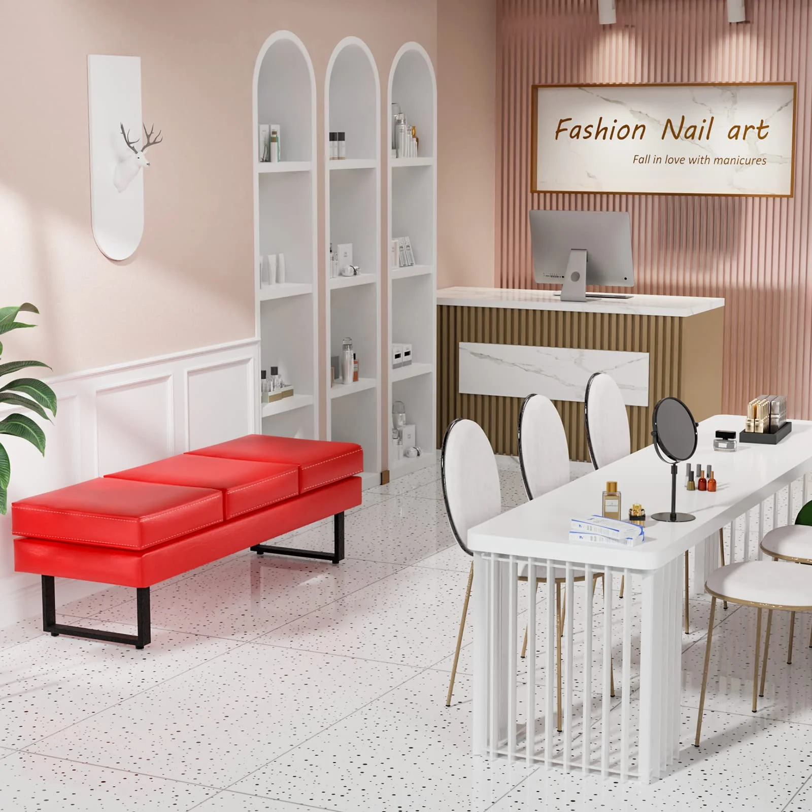 OmySalon WB Modern Reception Waiting Room Bench Chair with Thickened Iron Leg for Beauty Barber Salon SPA Office - Image 17