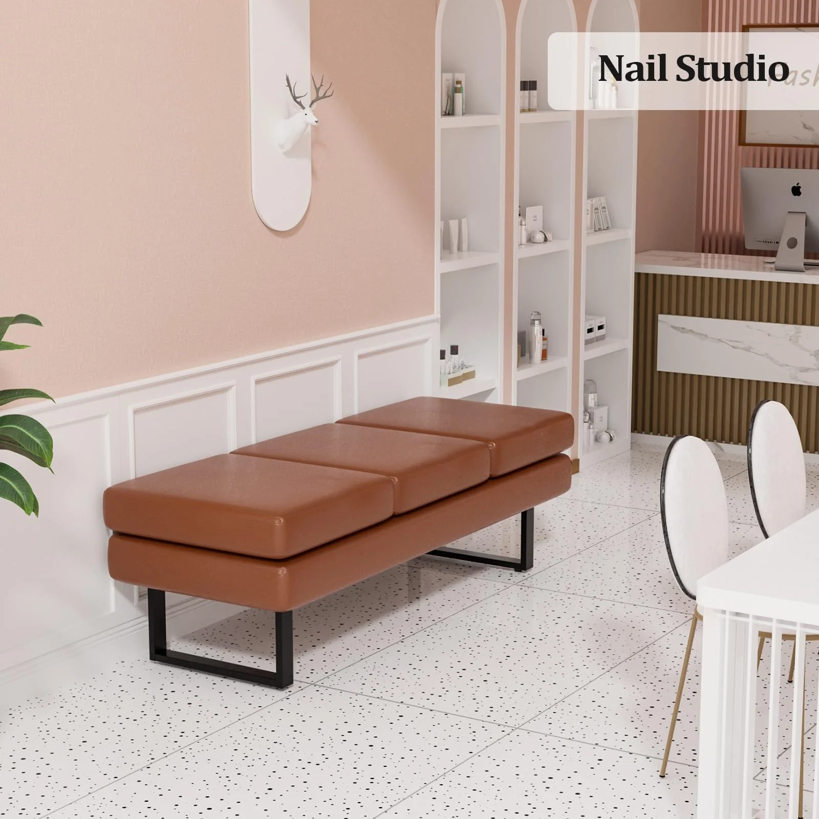 OmySalon WB Modern Reception Waiting Room Bench Chair with Thickened Iron Leg for Beauty Barber Salon SPA Office - Image 19